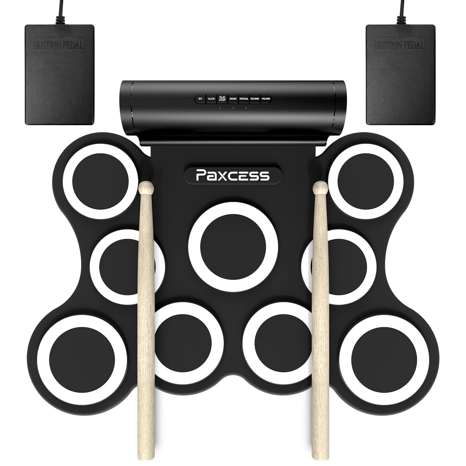PAXCESS 9 Pads Electronic Drum Set, Electric Drum Set with Headphone Jack, Built in Speaker and Battery, Drum Stick, Foot Pedals, Best Gift for Chr...