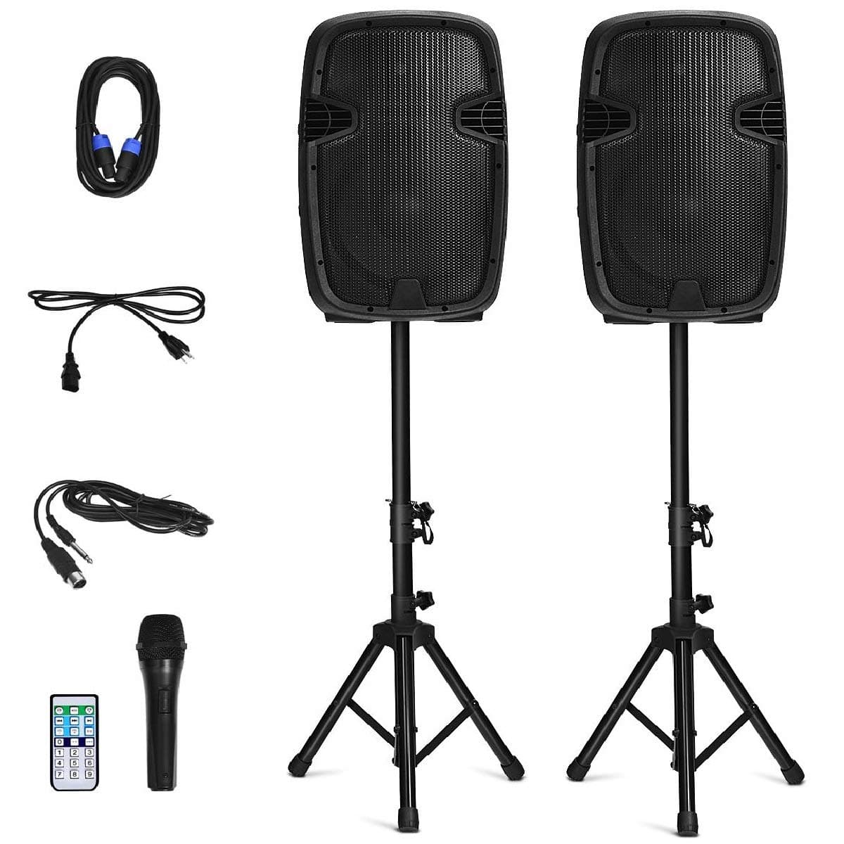 Costzon 2-Way Powered PA Speakers System Combo Set, 12" 1600W Portable Dual Passive Active Speaker with 2 Speaker Stands, Bluetooth, USB/SD Car...