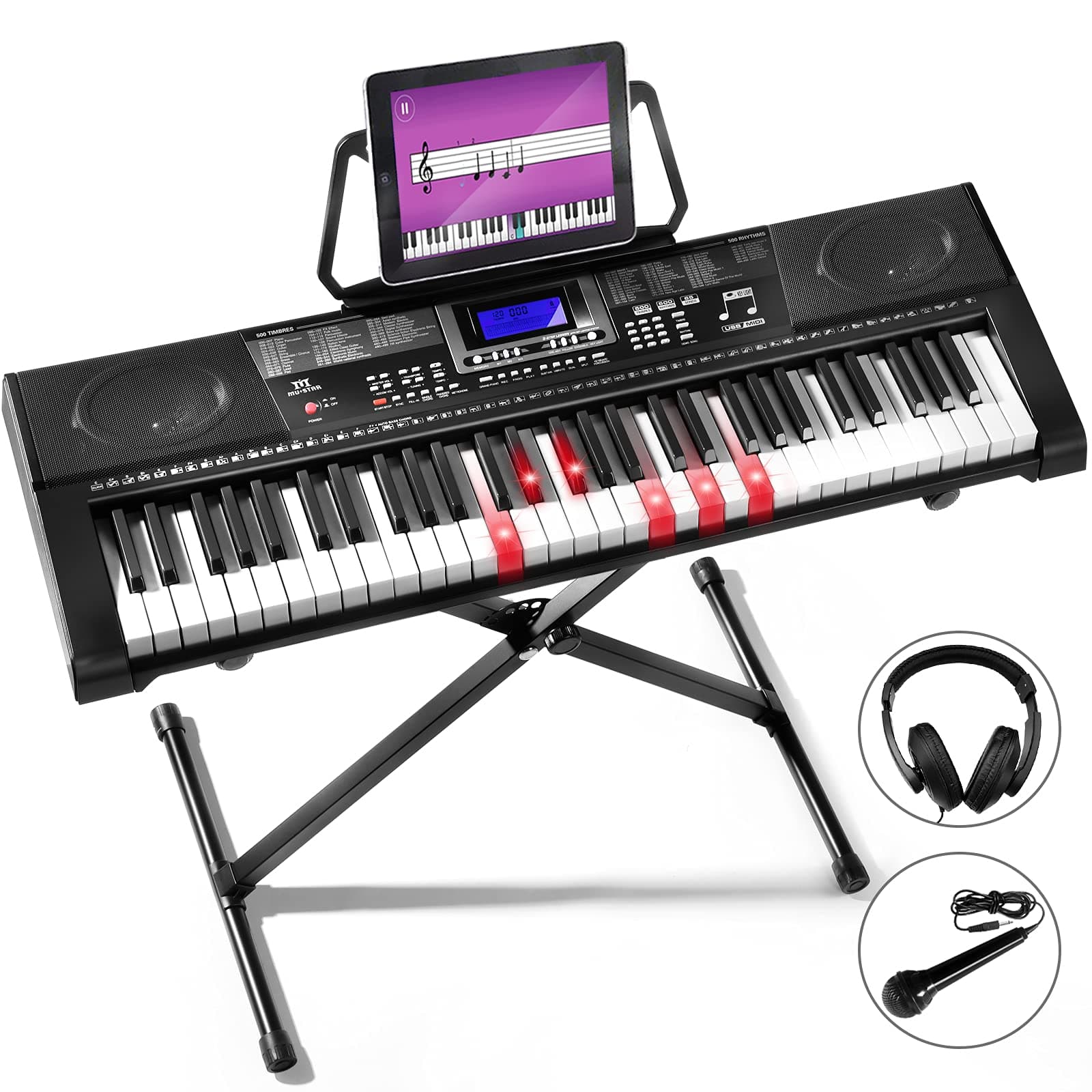 MUSTAR 61 Key Piano Keyboard, Learning Keyboard Piano with Light Up Keys Portable Piano Keyboard for Beginners with Stand Electric Piano, Built-in ...