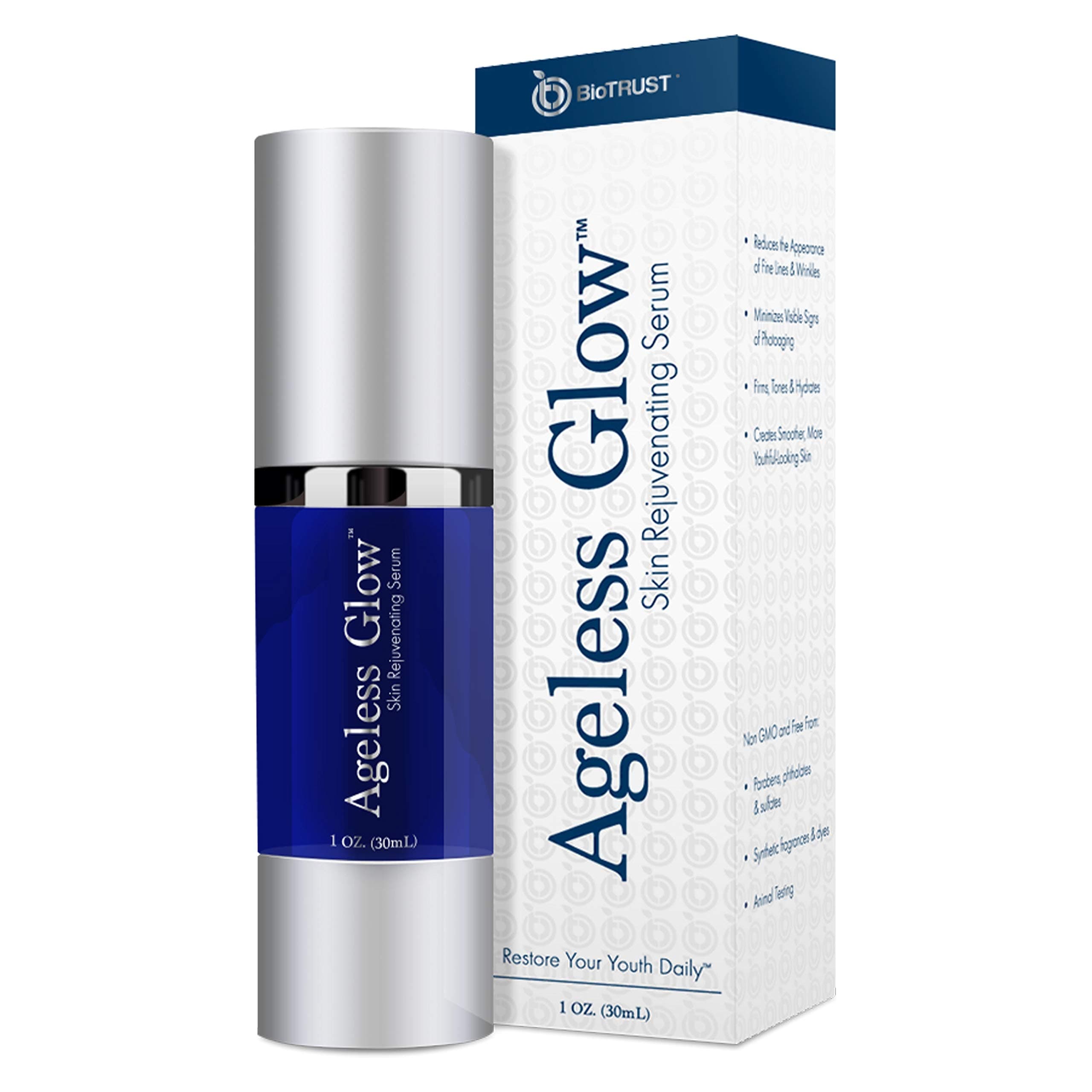 BioTrust Ageless Glow Anti Aging Moisturizer, Skin Brightening Serum with Vitamin C and Hyaluronic Acid, Plant-Based, Naturally Derived Facial Seru...