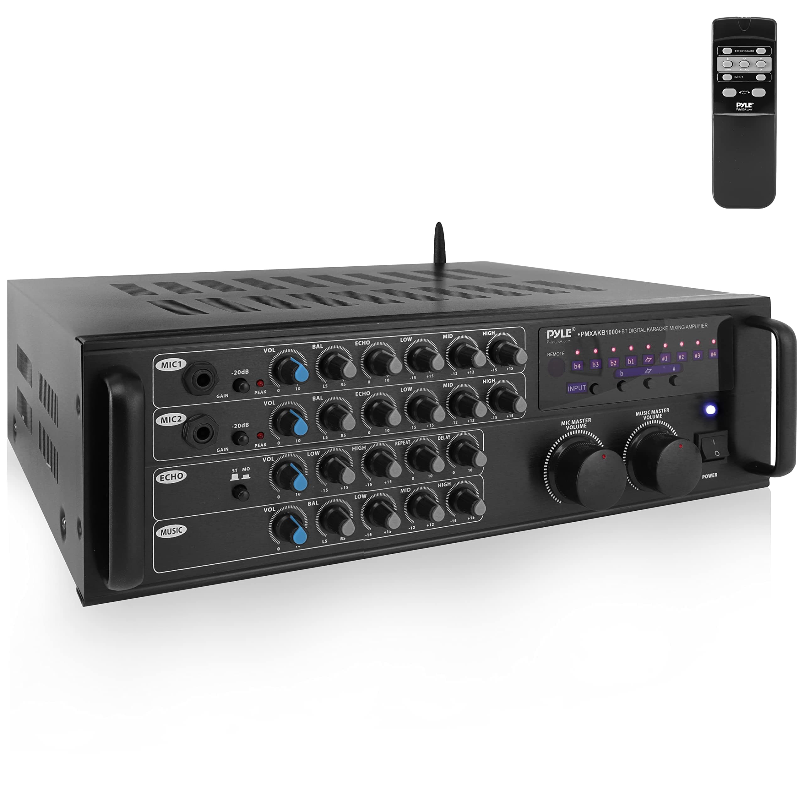Pro 1000-Watt Portable Wireless Bluetooth - Stereo Mixer Karaoke Amplifier System with Dual Mic / RCA Audio / Video Inputs, Speaker Output for Inst...