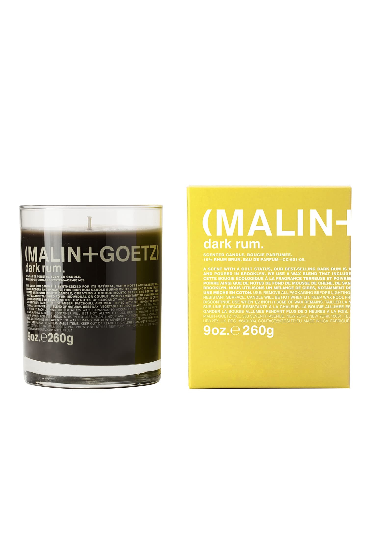 Malin + Goetz Dark Rum Candle – Dark & Spicy Aroma Fragrance Scent, Natural Wax Blend, Traditional Bay Rum Inspired, Vegan & Cruelty Free, Cotton W...