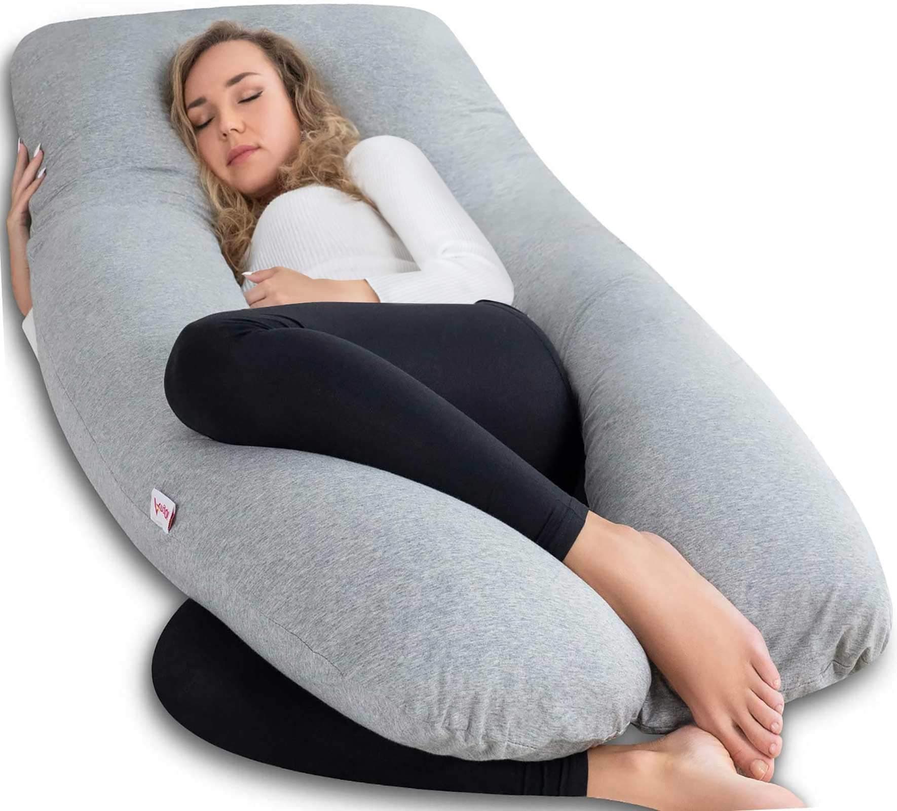 AngQi Full Body Pregnancy Pillow, 60-inch U Shaped Maternity Pillow for Back Pain Relief and Pregnant Women, with Body Pillow Jersey Cover, Gray