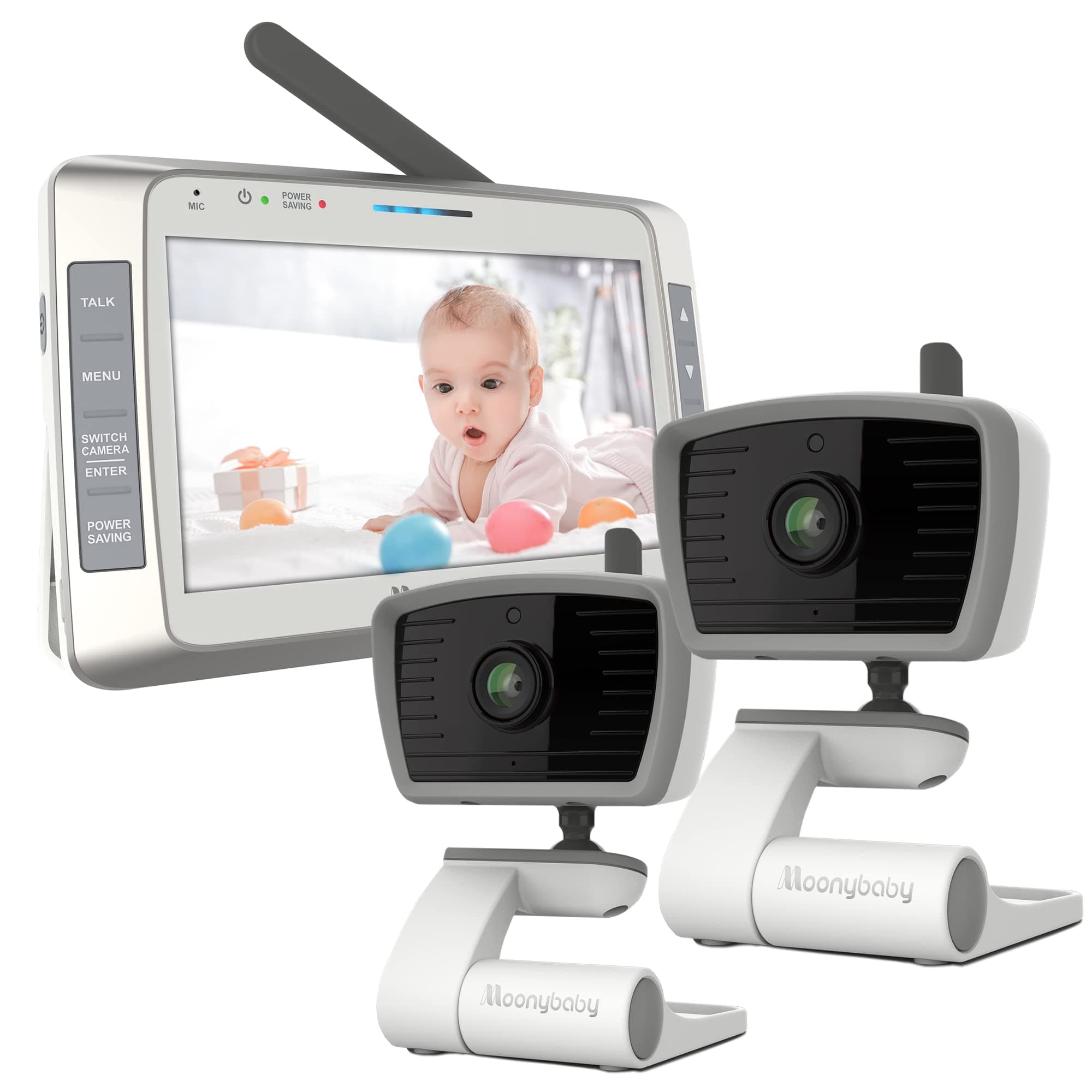 Moonybaby No WiFi Baby Monitor with 2 Cameras, 15Hour Battery Life, 1000ft Long Range, 5" Display, Auto Night Vision, 2-Way Audio, Temperature,...