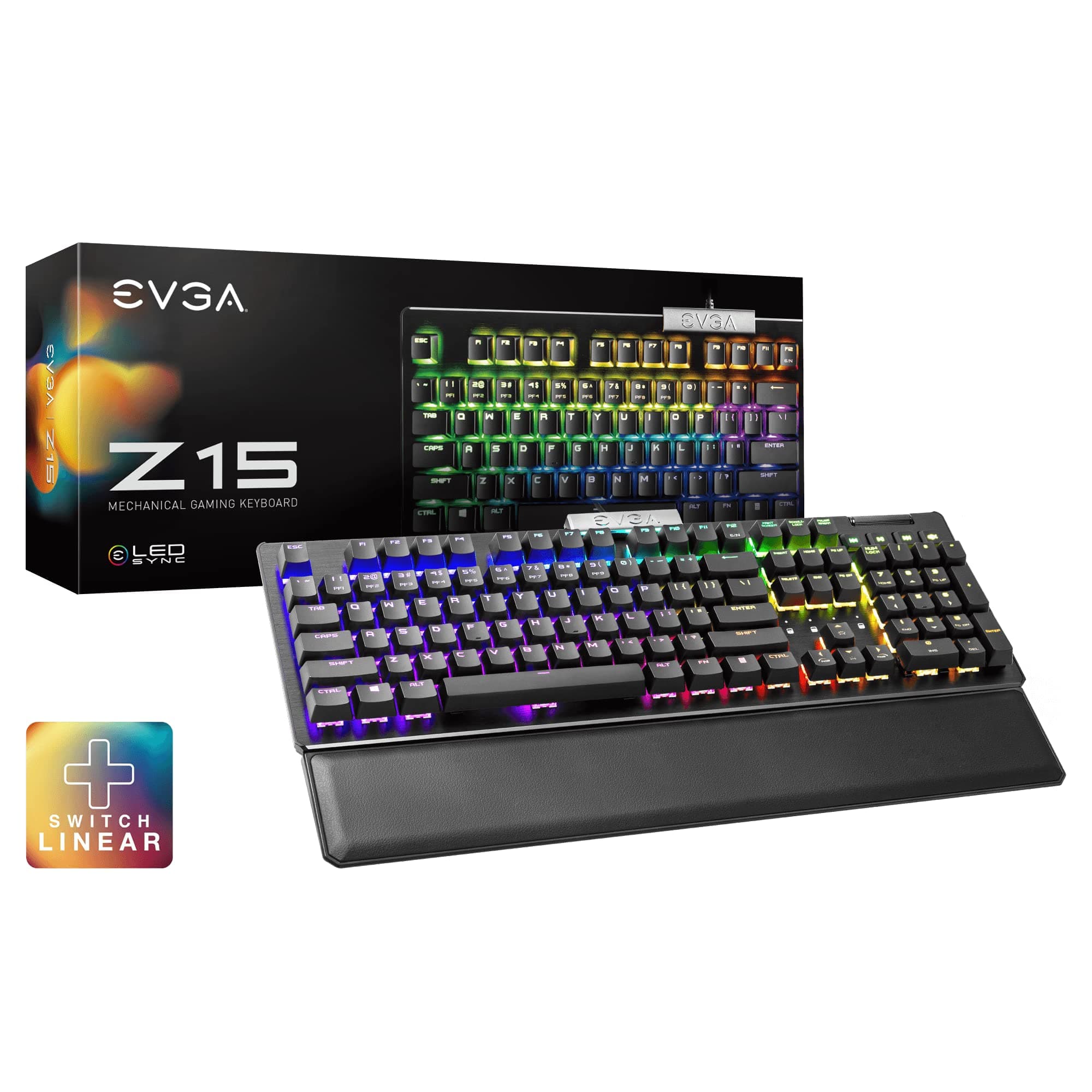 EVGA Z15 RGB Gaming Keyboard, RGB Backlit LED, Hotswappable Mechanical Kailh Speed Silver Switches (Linear), 821-W1-15US-KR