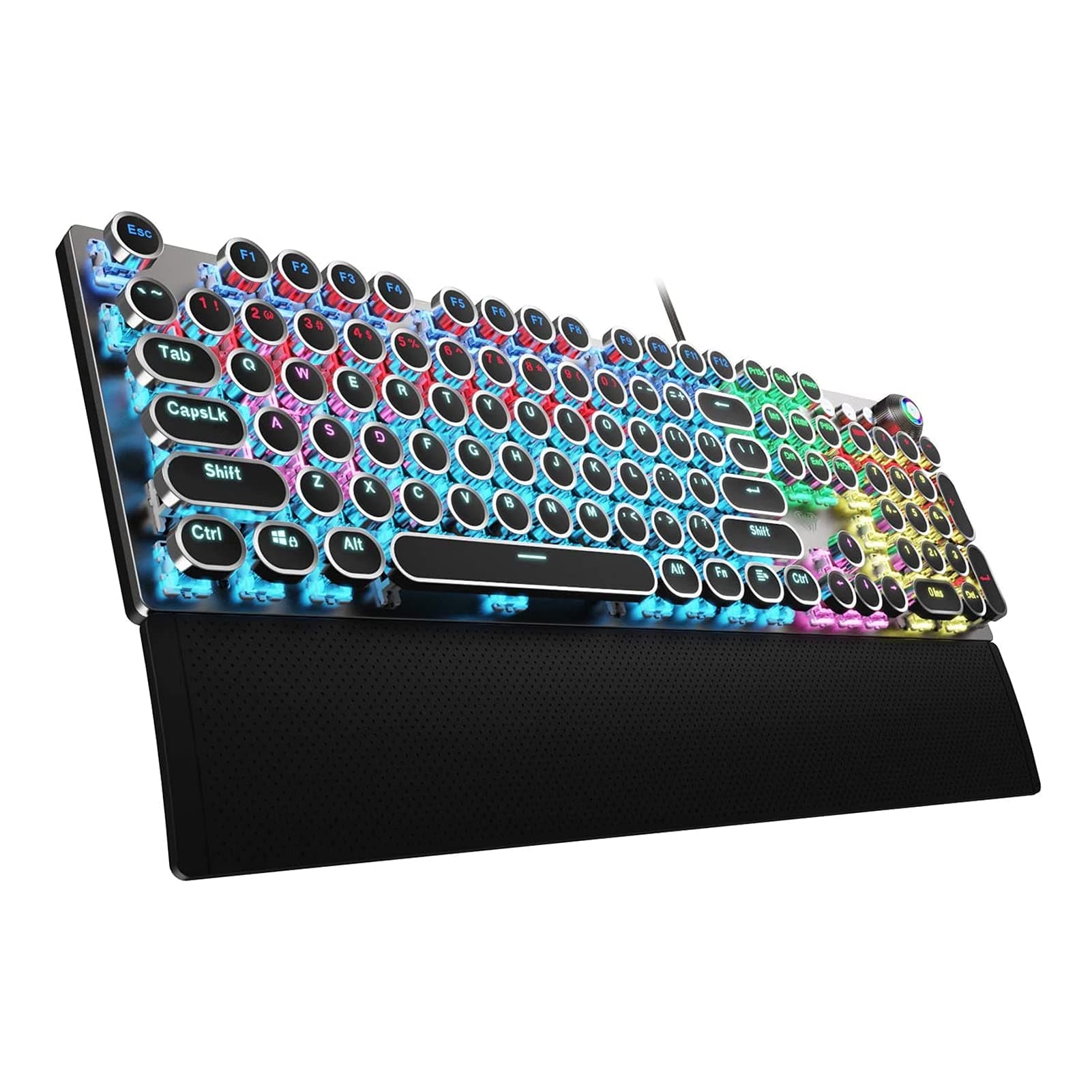 AULA F2088 Typewriter Style Mechanical Gaming Keyboard Blue Switch, with Removable Wrist Rest, Media Control Knob, RGB Rainbow Backlit, Retro Punk ...