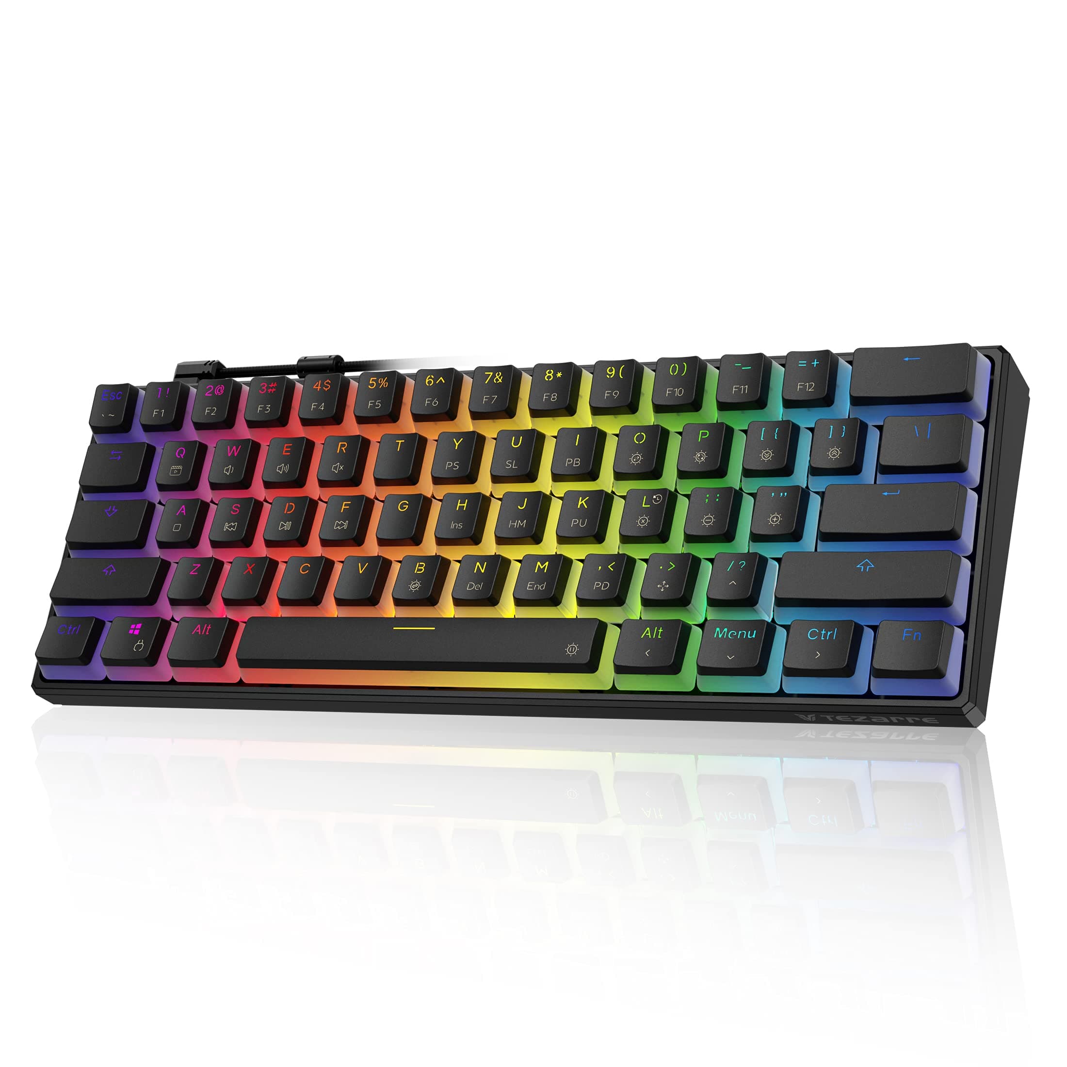 Tezarre TK61 60% Hotswap Mechanical Gaming Keyboard with PBT Pudding Keycaps,RGB Backlit Wired USB Optical Switches Keyboards Full Keys Programmabl...