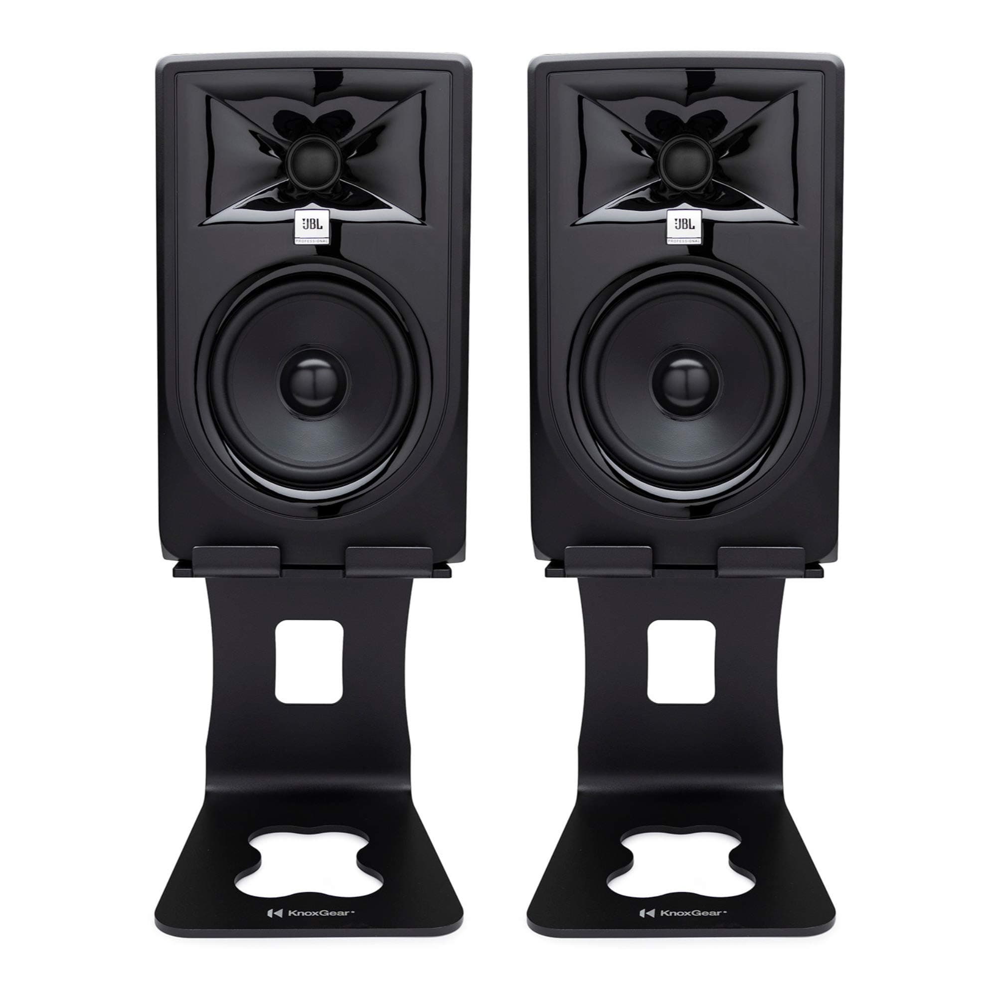 JBL 305P MkII Powered 5-Inch Two-Way Studio Monitor (Pair) Bundle with Knox Gear Monitor Stands (3 Items)