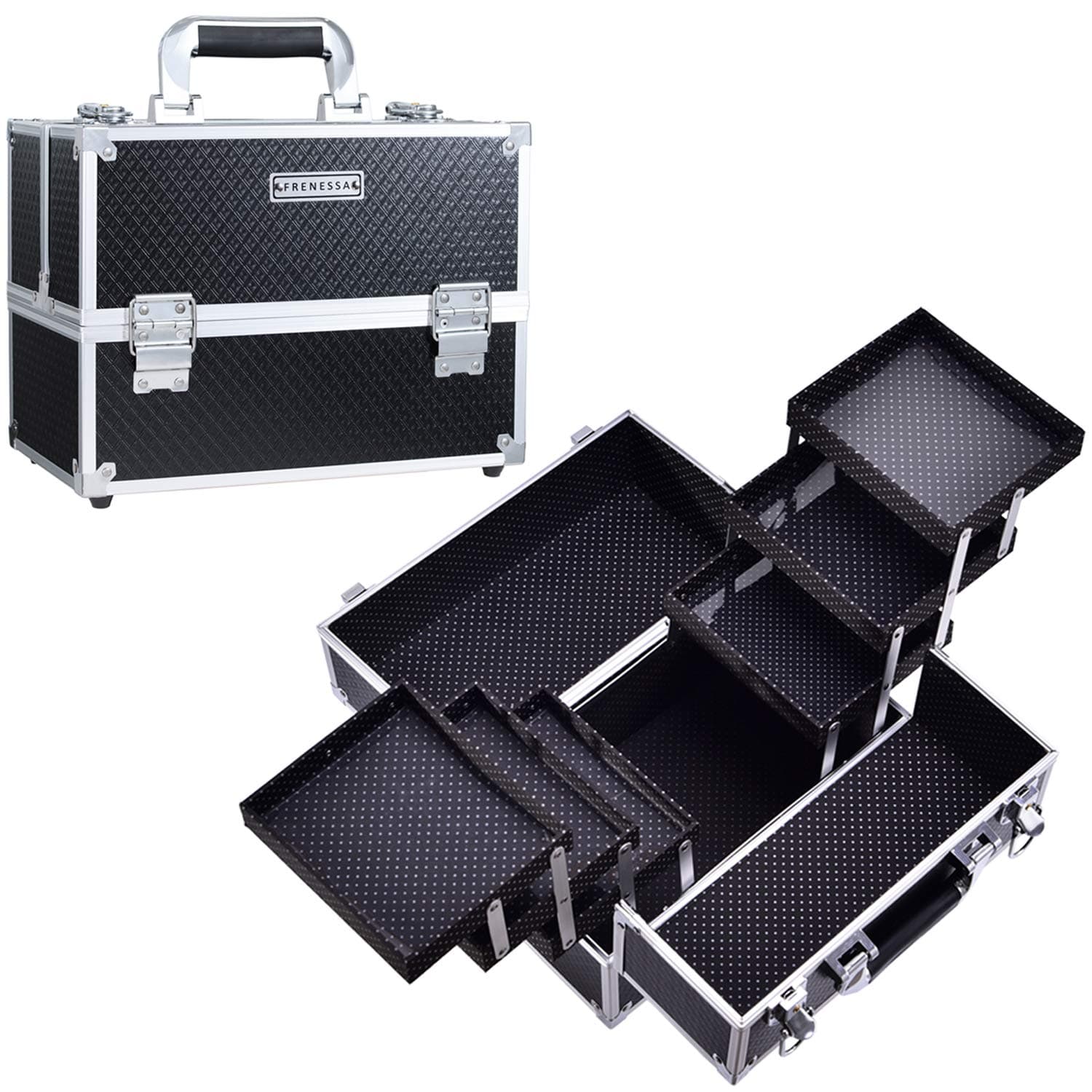 Frenessa Makeup Train Case Large Cosmetic Box Makeup Organizer Case Extra Large 6 Trays Professional Cosmetic Storage Box Cosmetology Case with Loc...