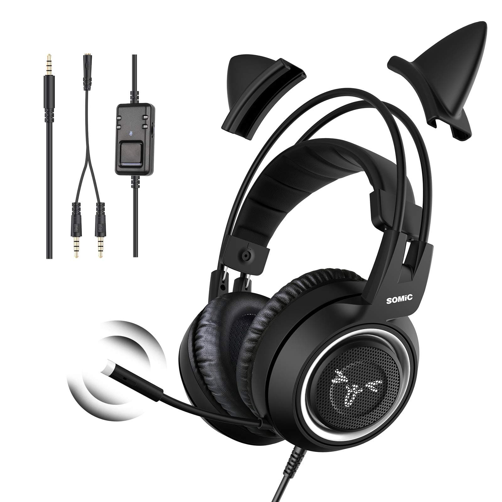 SOMIC Stereo Gaming Headset with Mic for PS4, PS5, Xbox One, PC, Mobile Phone, 3.5MM Sound Detachable Cat Ear Headphones Lightweight Self-Adjusting...