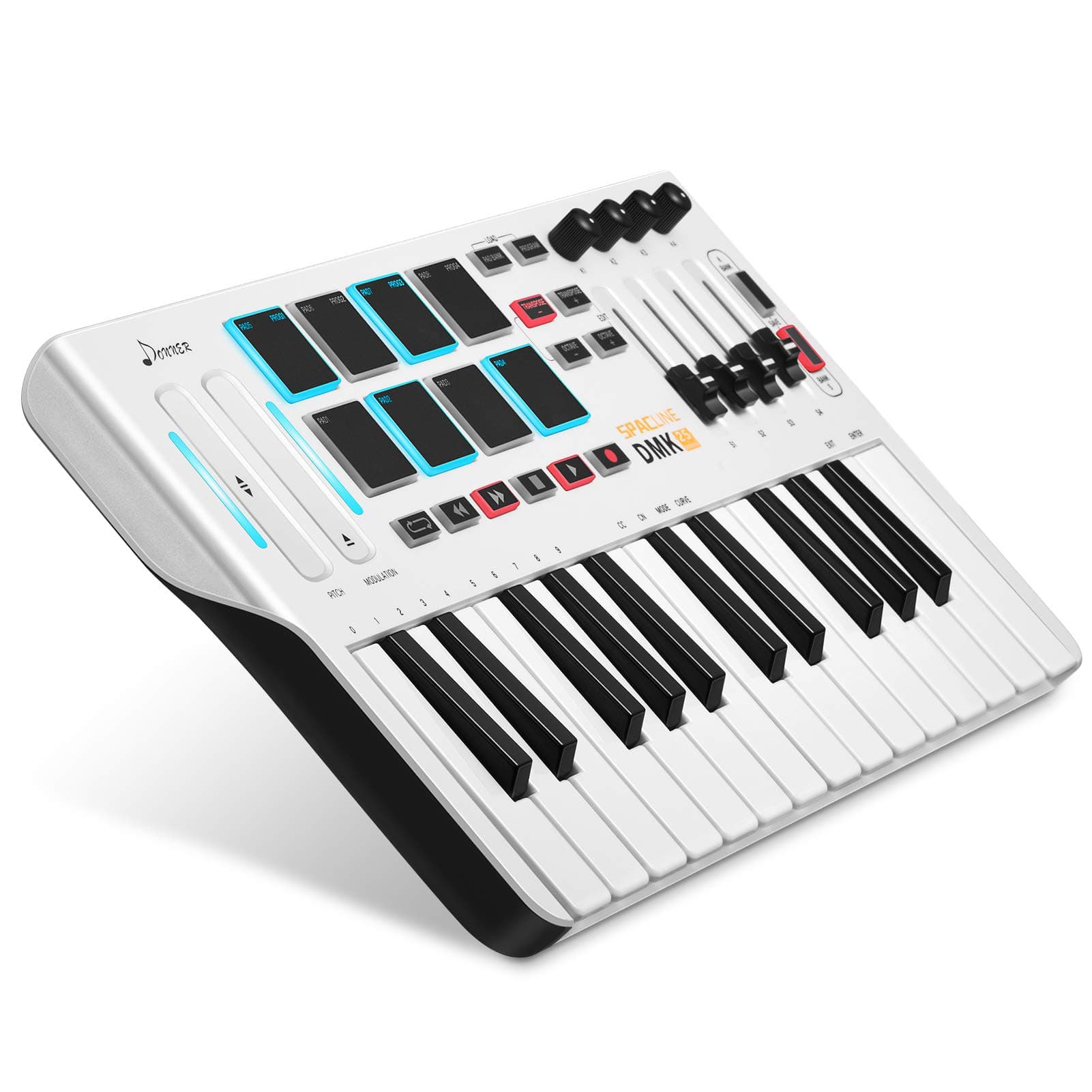 Donner MIDI Keyboard Controller, DMK25 Portable MIDI with 25 Responsive Keys, 8 Great Tactile Backlit Drum Pads, 4 Assignable Knobs for Beginners &...