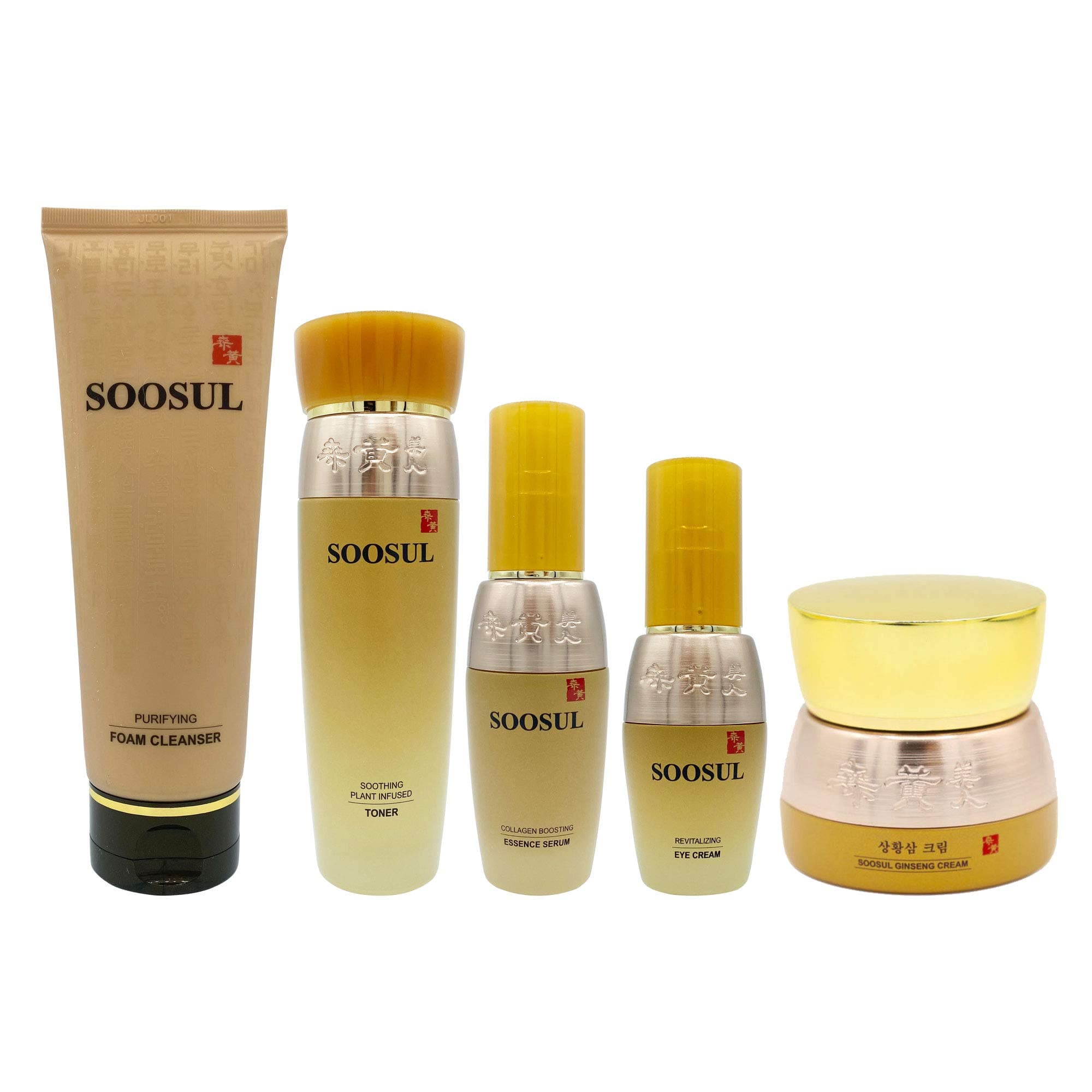 Soosul Ginseng Fabulous Five Piece Anti-Aging Set | Foam Cleanser, Skin Toner, Ginseng Moisture Cream, Eye Cream, Essence Serum, For Skincare | Sou...