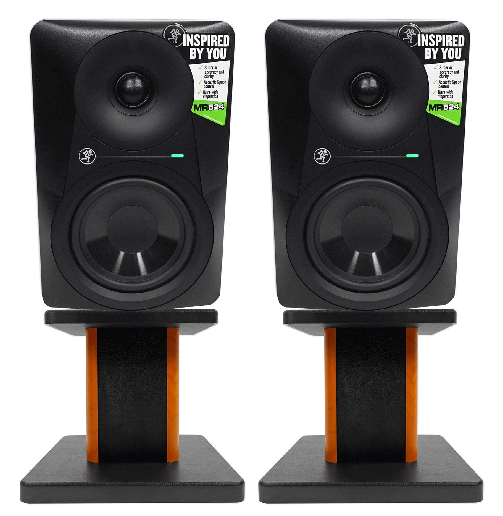 (2) Mackie MR524 5 Powered Active Studio Monitor Bi-Amped Speakers+Wood Stands