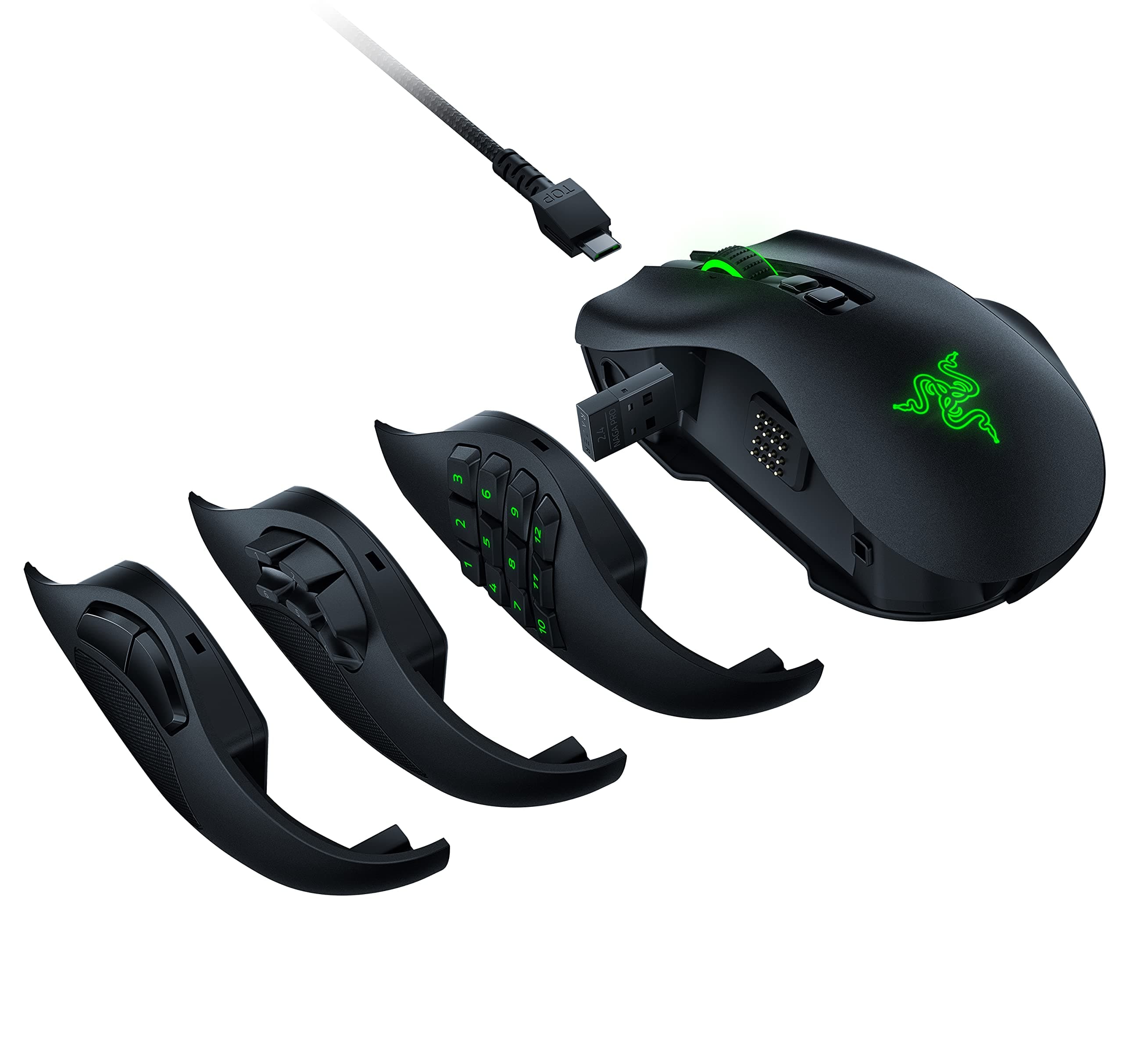 Razer Naga Pro Wireless Gaming Mouse: Interchangeable Side Plate w/ 2, 6, 12 Button Configurations - Focus+ 20K DPI Optical Sensor - Fastest Gaming...
