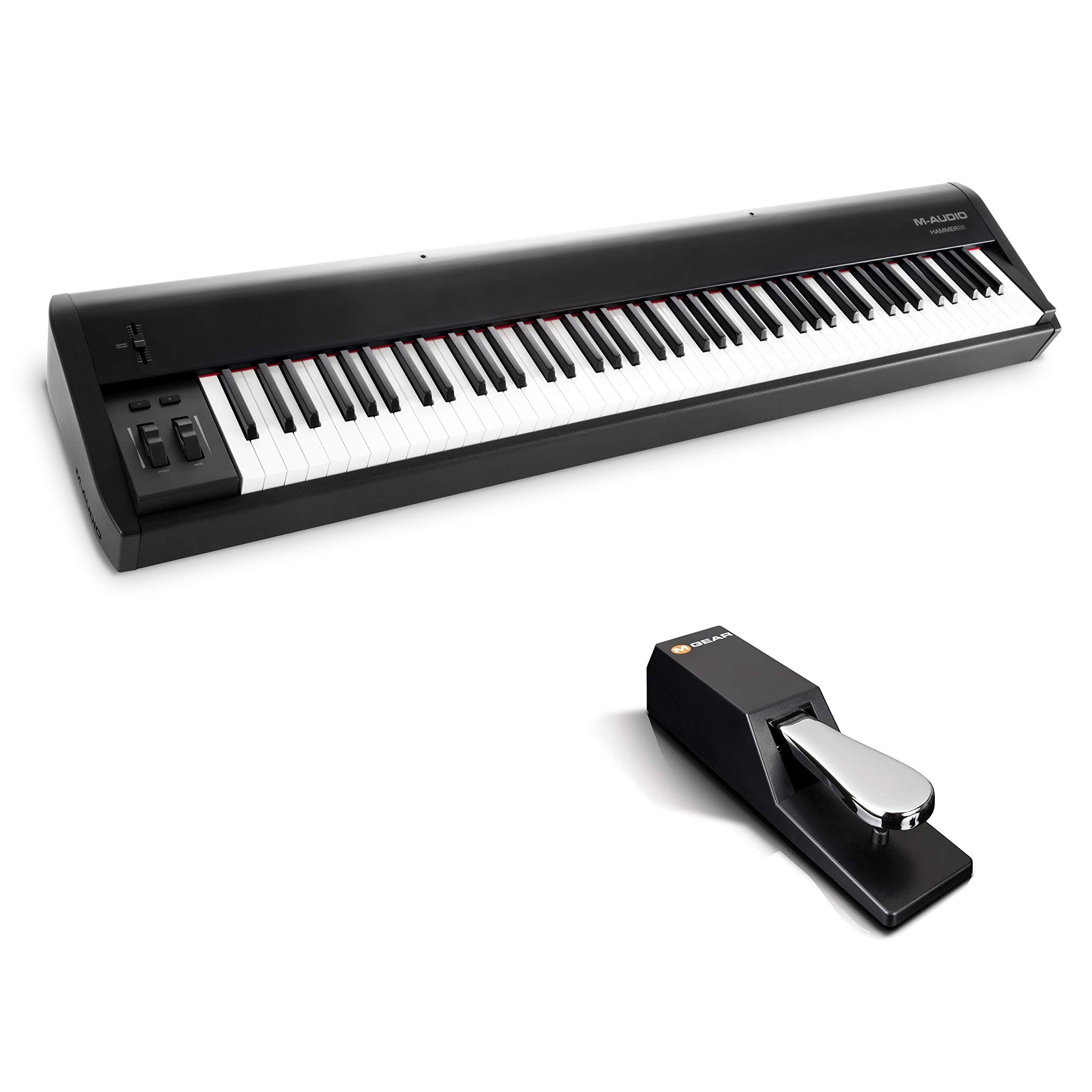 Pro MIDI Controller Bundle - Piano Style Weighted USB MIDI Keyboard Controller With Sustain Pedal and Hammer Action Keys – M-Audio Hammer 88 + SP-2