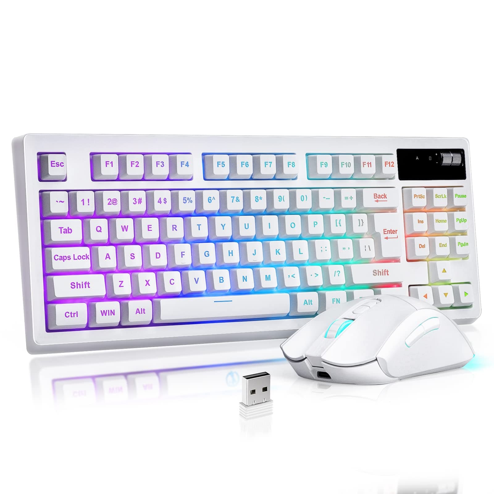 ZJFKSDYX C87 Wireless Gaming Keyboard and Mouse Combo with 87 Key RGB LED Backlight Rechargeable 3600mAh Battery Mechanical Feel Anti-ghosting Ergo...