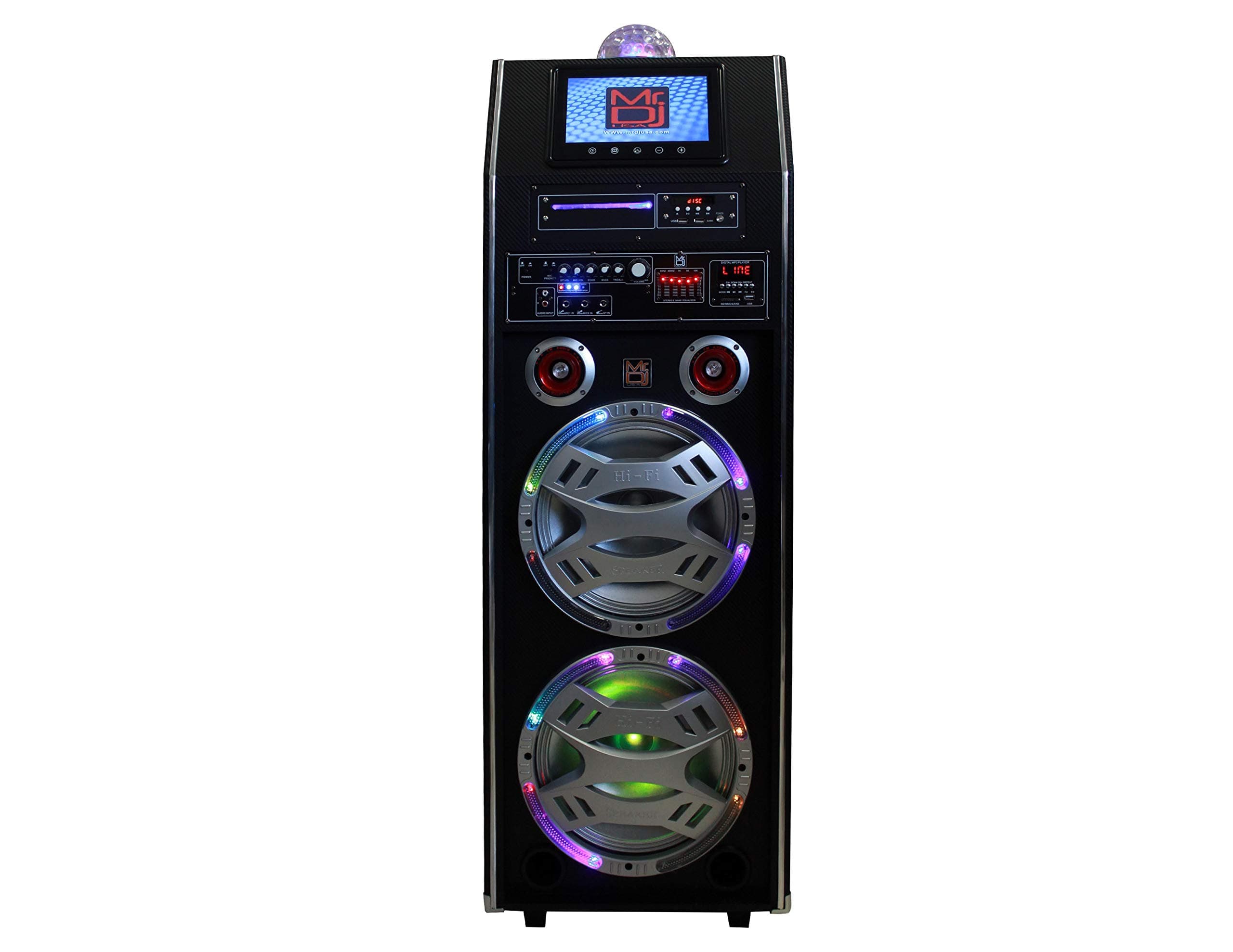 Mr. Dj Stage 3-Way Dual 12” Portable Active Speaker, Max Power 2500 Watts P.M.P.O, Built-in Rechargeable Battery, 9” LCD DVD Player Bluetooth Tecno...
