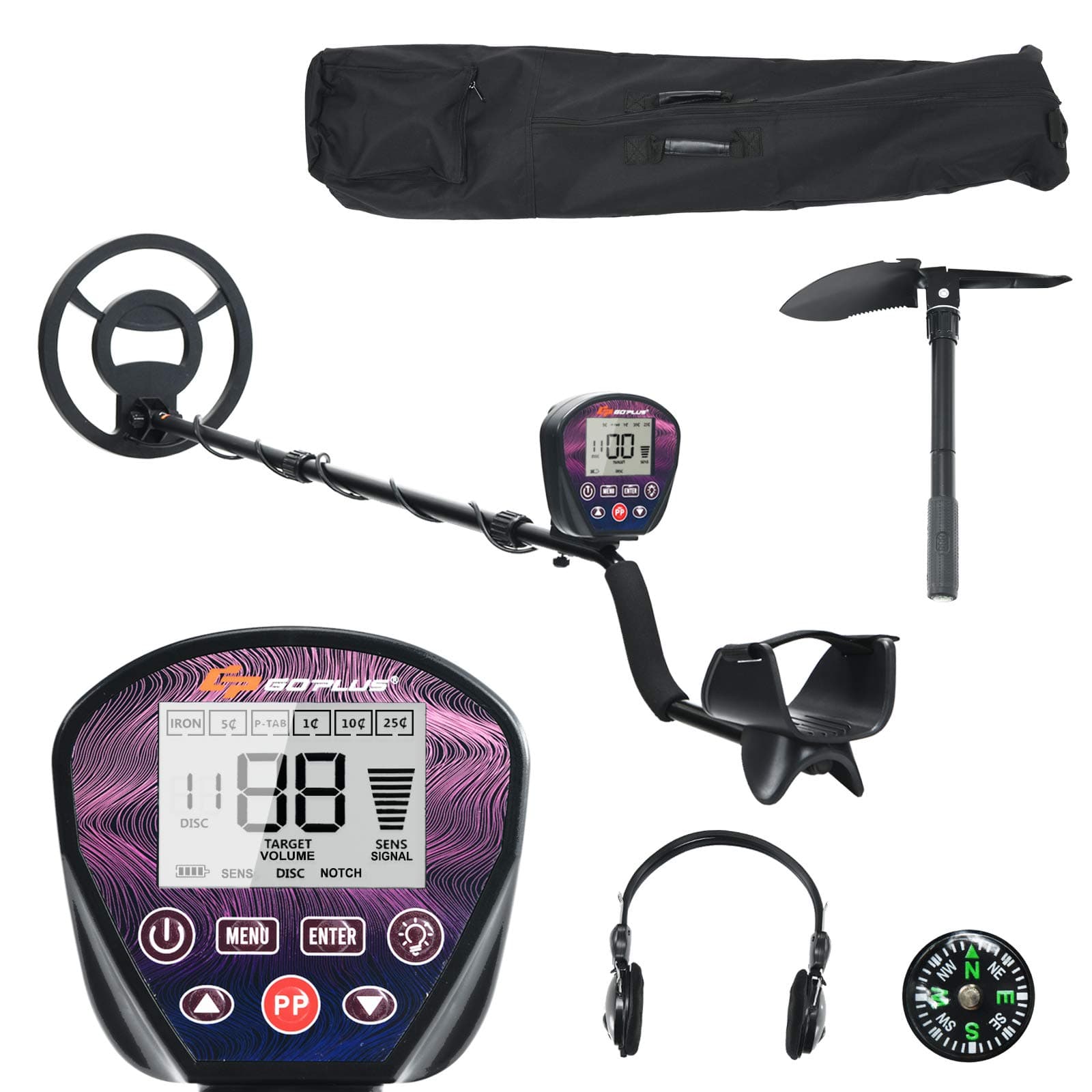 Goplus Metal Detector for Adults & Kids, High Accuracy Adjustable Metal Finder w/10 Inch Waterproof Coil, LCD Display, Headphone, Disc & All Metal ...