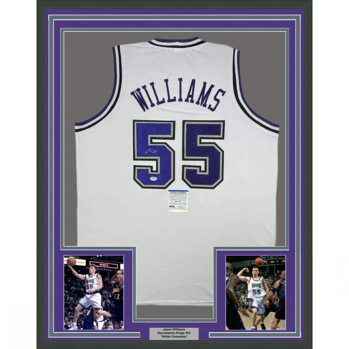 Framed Autographed/Signed Jason Williams 33x42 Sacramento White Basketball Jersey PSA/DNA COA