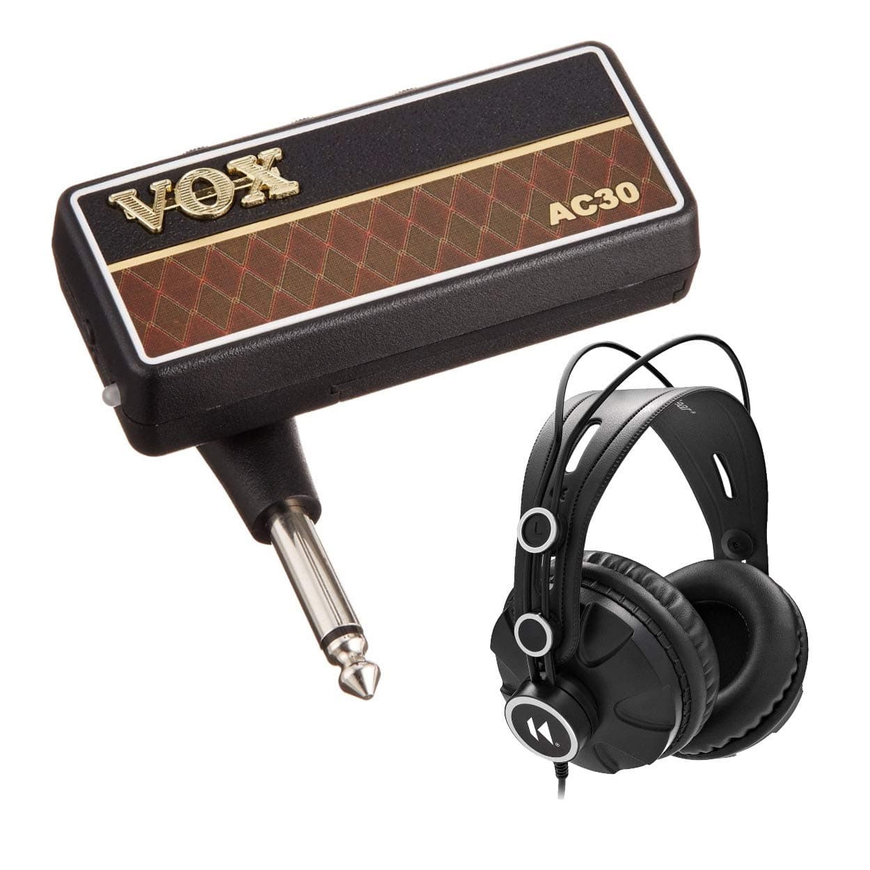 VOX AP2AC amPlug 2 AC30 Guitar Headphone Amplifier with Studio Closed Back Over-Ear Headphones Bundle - Mini amp provides top boost sound (2 Items)