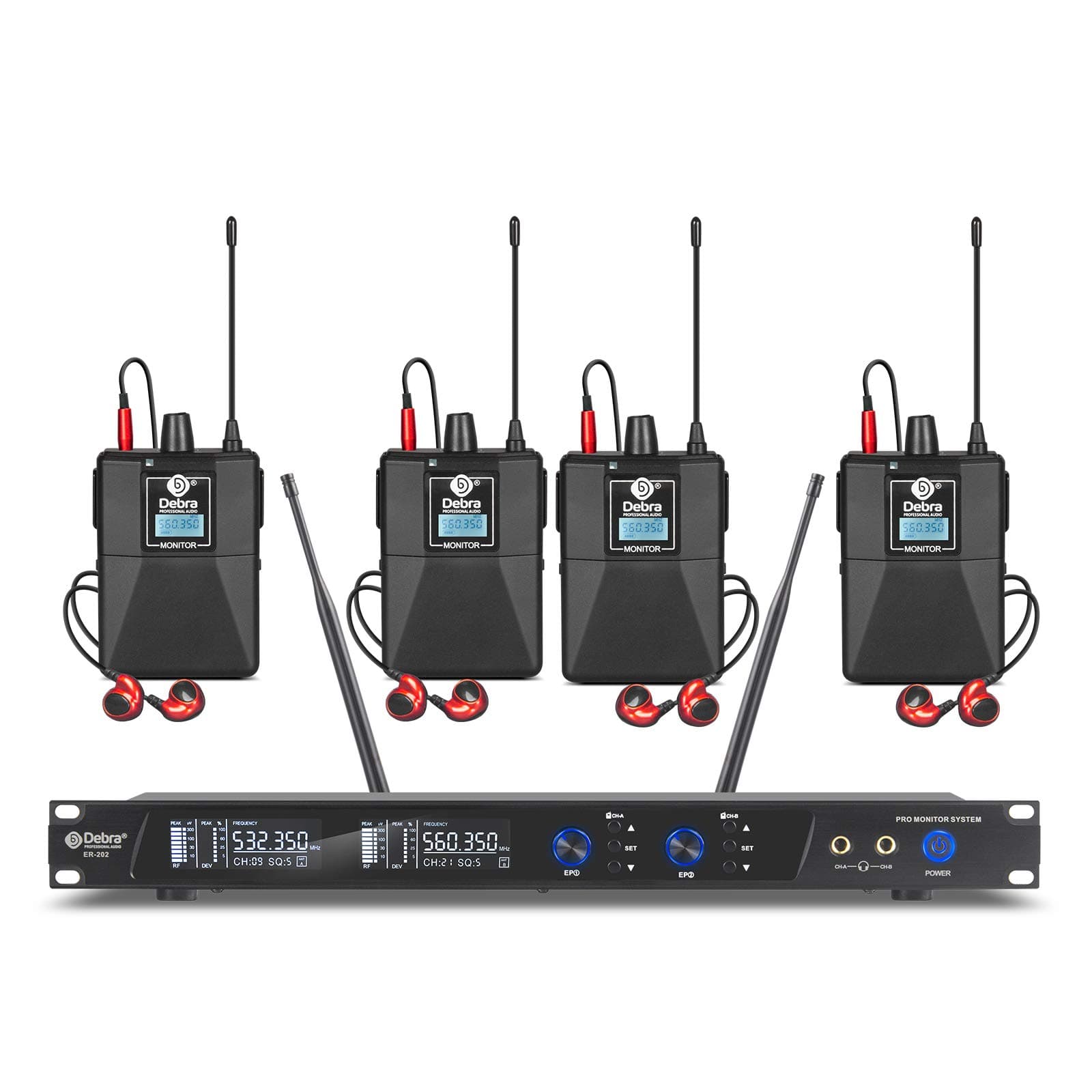 D Debra Audio PRO ER-202 UHF Dual Channel Wireless in Ear Monitor System with Monitoring Type for Stage, Recording Studio, Musicians, Monitoring(4 ...