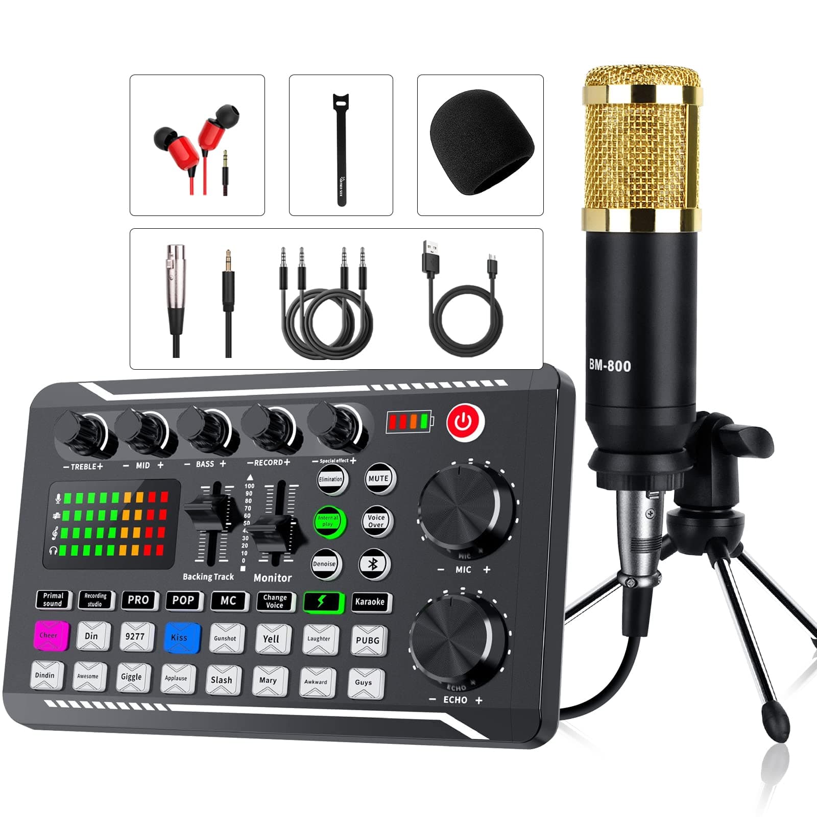 Podcast Equipment Bundle, Audio Interface with DJ Mixer and Sound Mixer, Portable ALL-IN-ONE Podcast Production Studio with Condenser Microphone fo...