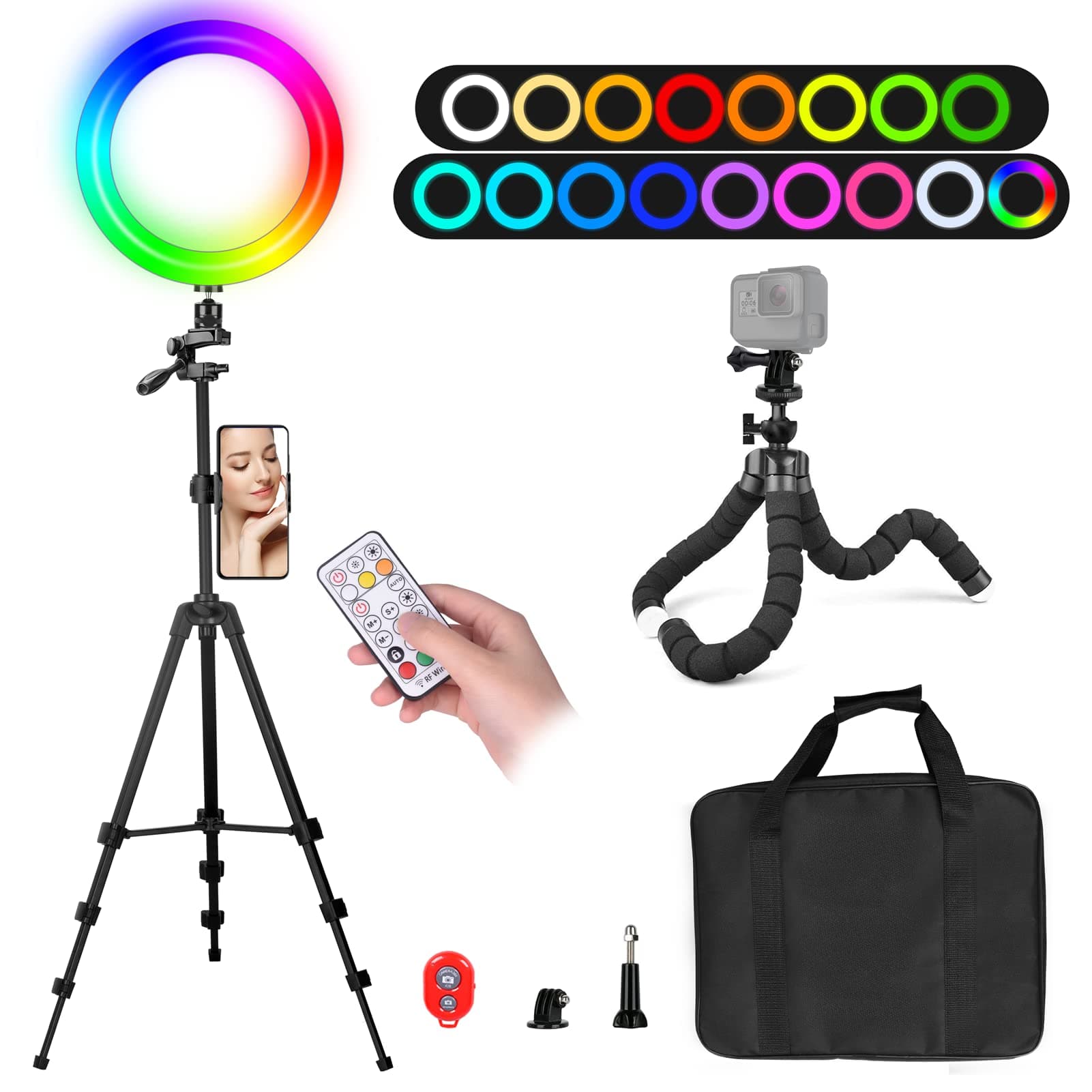 EMART 10" Ring Light with 55" Extendable Tripod Stands, 10 Colors RGB Camera Selfie Ring Light for Photography, Makeup, YouTube Video, Vlog...