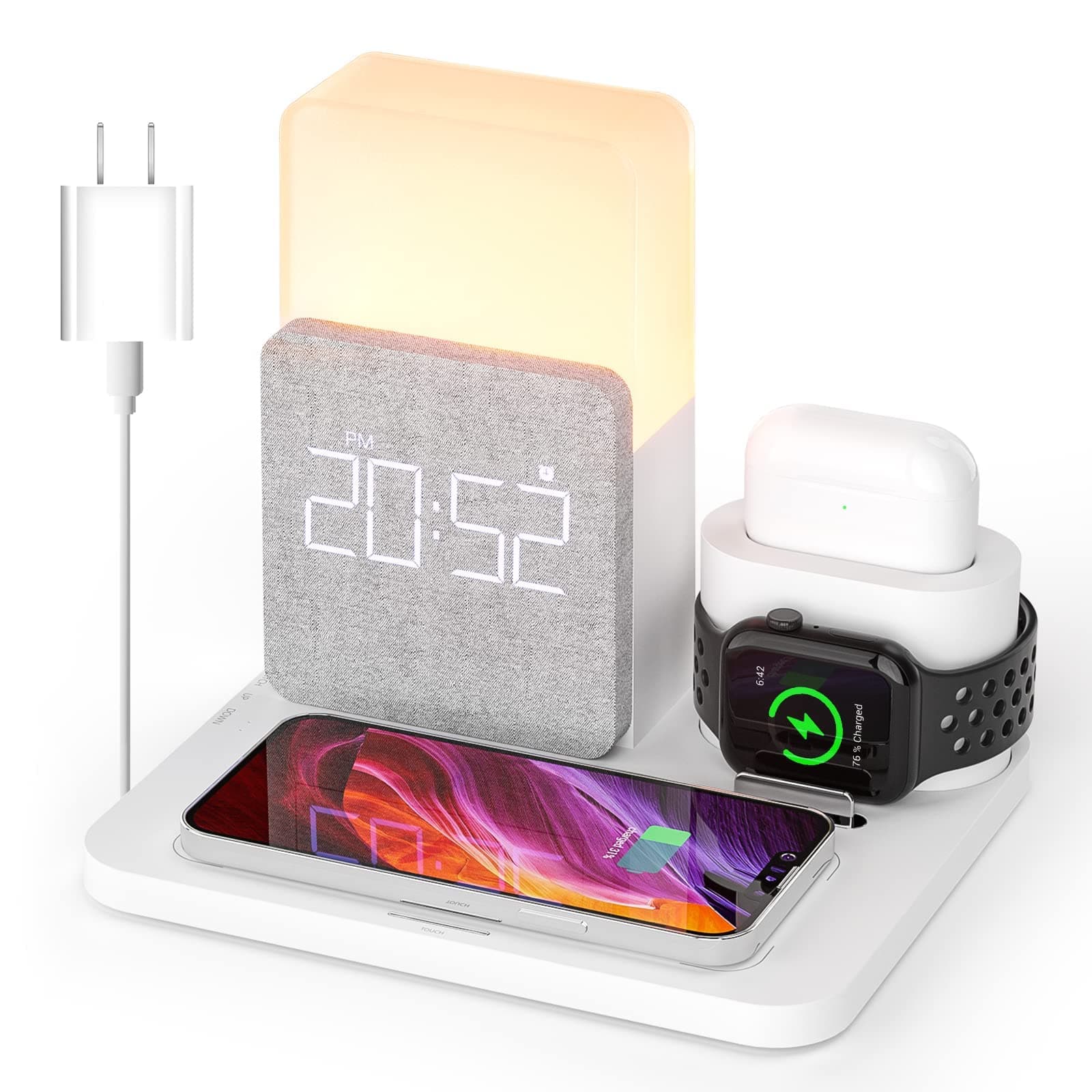 Wireless Charging Station, 3 in 1 Charging Station, Alarm Clock with Wireless Charger, iPhone 12/13 Pro/13 Mini/13 Pro Max/12 pro, Samsung, AirPods...