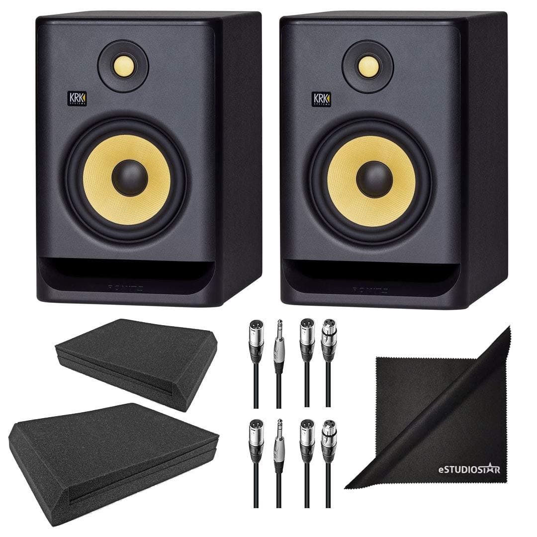 KRK ROKIT RP7G4 7 G4 6.5" Studio Monitoring Speakers w/ AxcessAbles Isolation Pads, Audio Cables and eStudioStar Polishing Cloth
