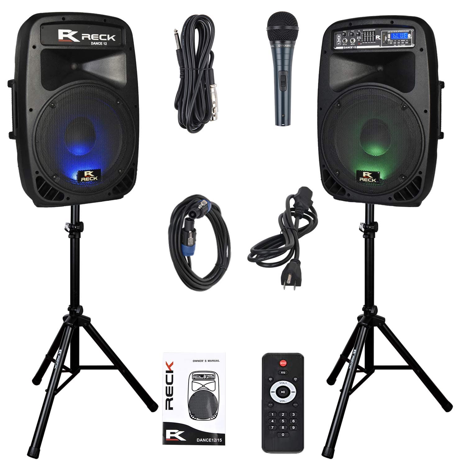 RECK DC 12 Portable 12-Inch 1000 Watts 2-Way Powered Dj/PA Speaker System Combo Set with Bluetooth/USB/SD Card Reader/FM Radio/Remote Control/Speak...