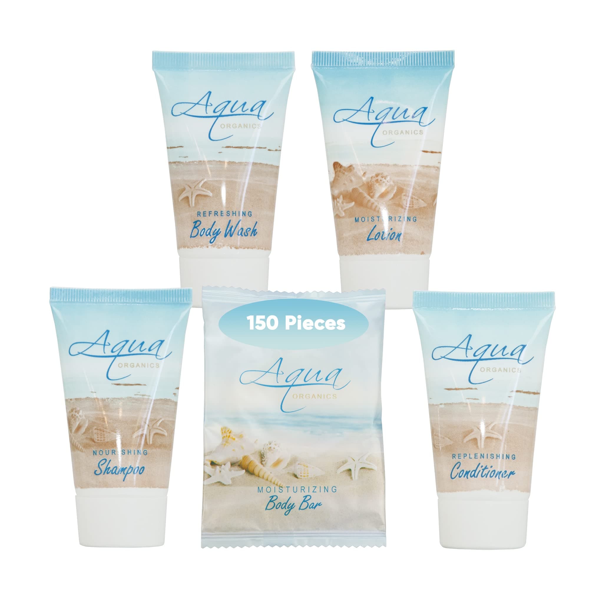 Aqua Organics Hotel Soaps and Toiletries Bulk Set | 1-Shoppe All-In-Kit Amenities for Hotels & Airbnb | 1oz Hotel Shampoo & Conditioner, Body Wash,...