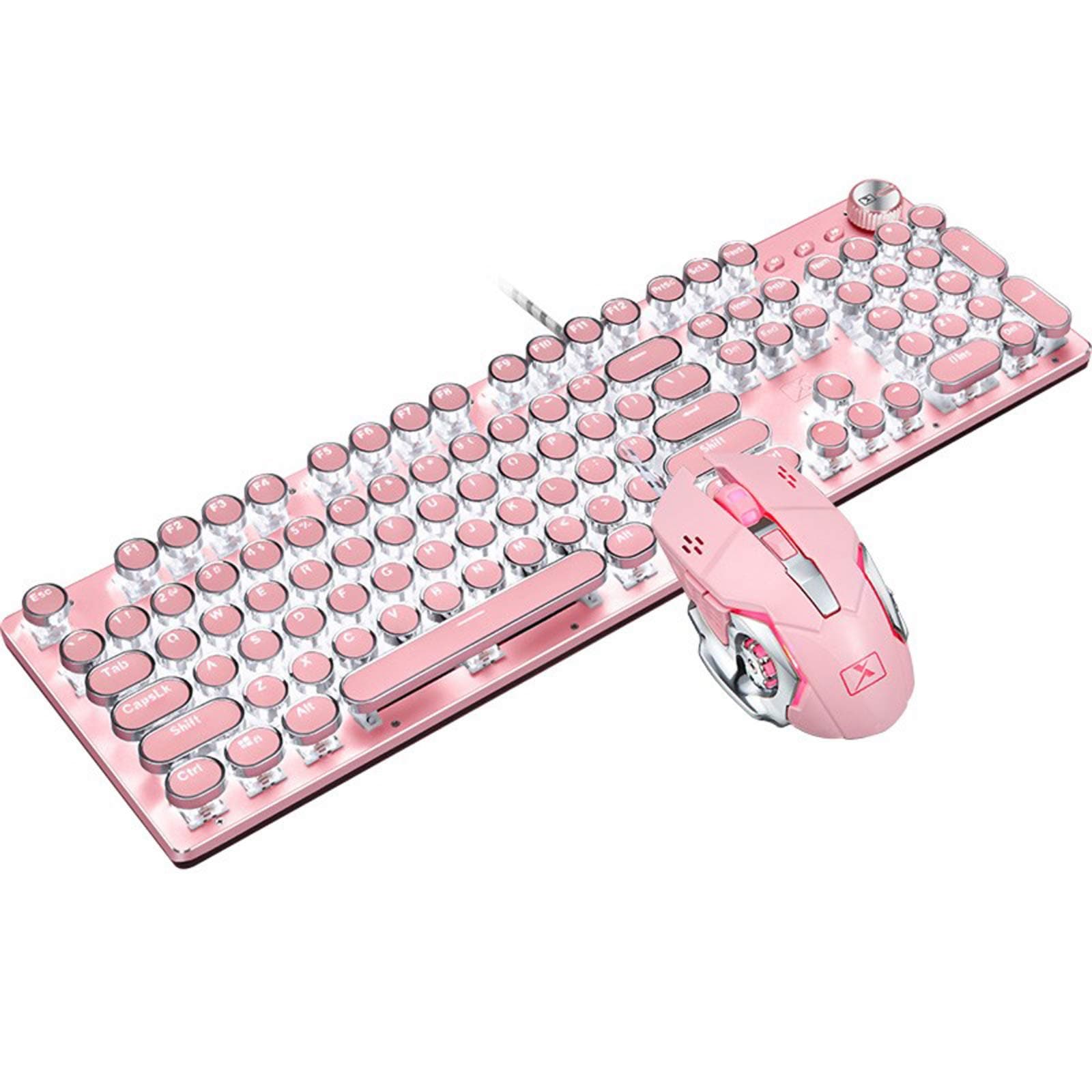 Basaltech Mechanical Gaming Keyboard and Mouse Combo, Retro Steampunk Vintage Typewriter-Style Keyboard with LED Backlit, 104-Key Anti-Ghosting Blu...