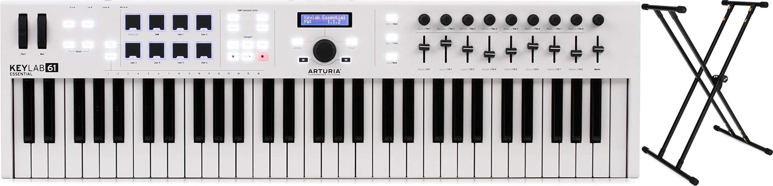 Arturia KeyLab Essential 61 61-key Keyboard Controller + On-Stage Stands KS8191 Bullet Nose Keyboard Stand with Lok-Tigh