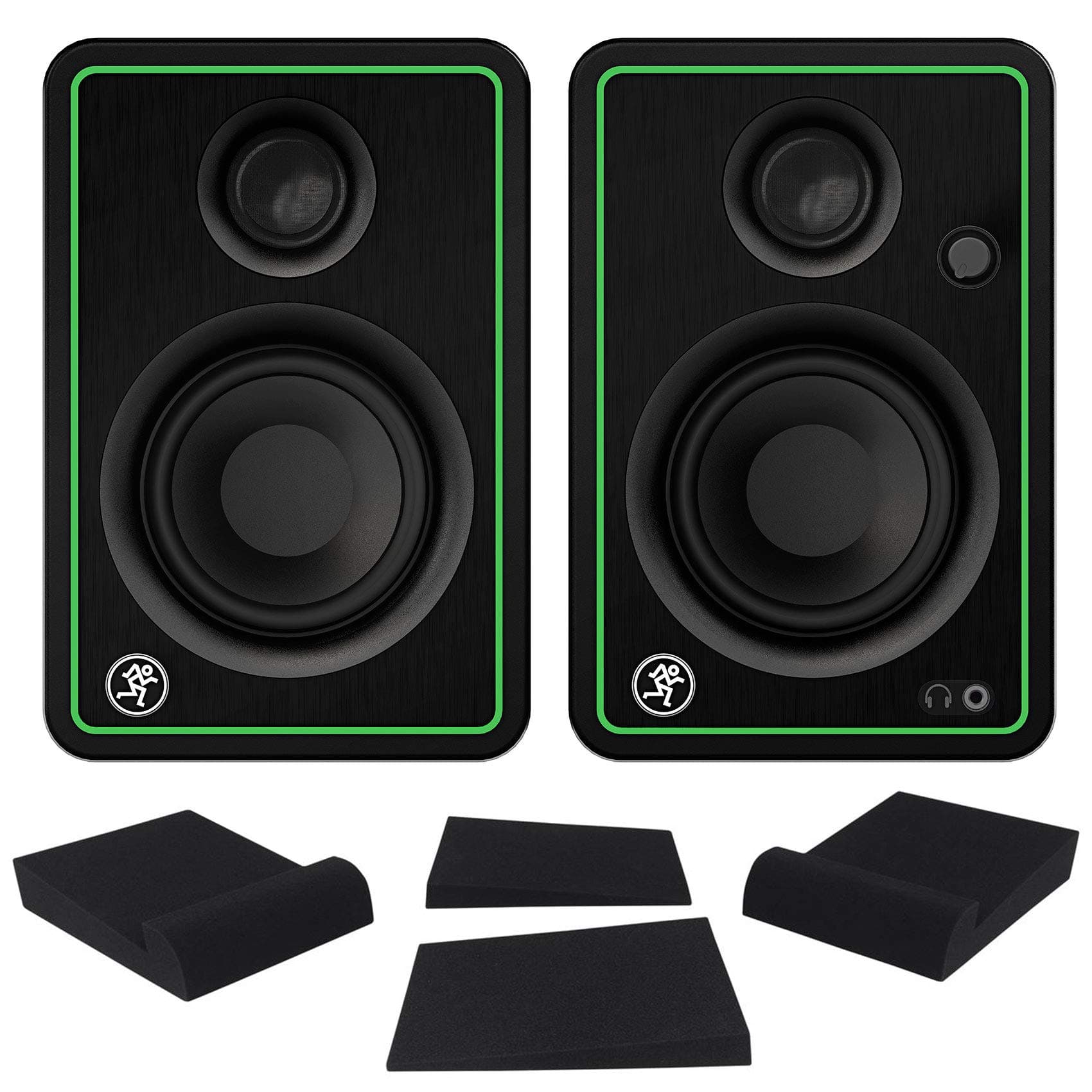 2) Mackie CR3-XBT 3" 50w Bluetooth Reference Multimedia Studio Monitors Speakers Bundle with Pair Rockville RRS190S Foam Studio Monitor Isolati...