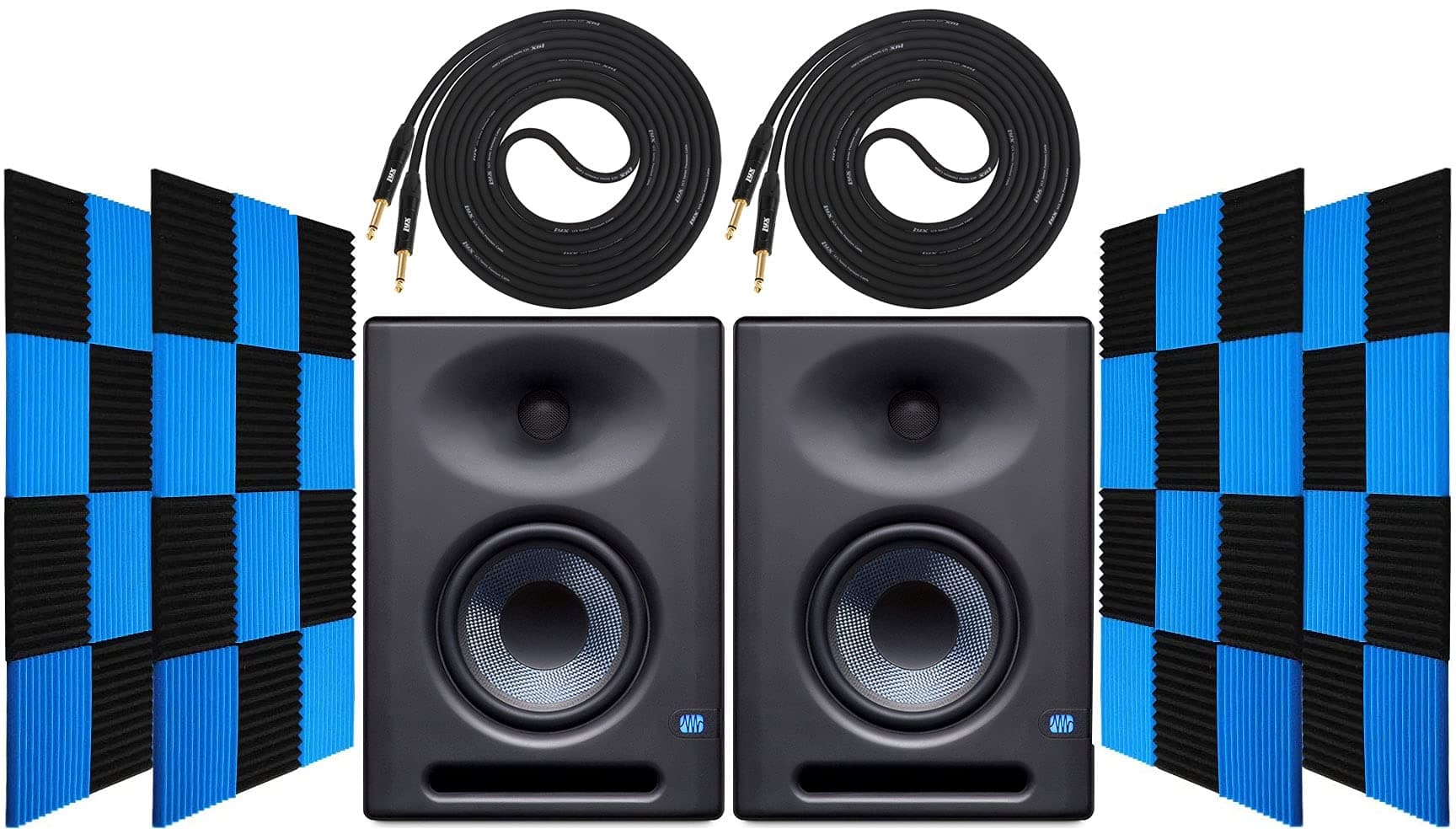 PreSonus Pair Eris E5 XT Two-Way Active Studio Monitors with EBM Wave Guide Design, 24 Pack Acoustic Soundproof Studio Foam Wedges Sound Insulation...