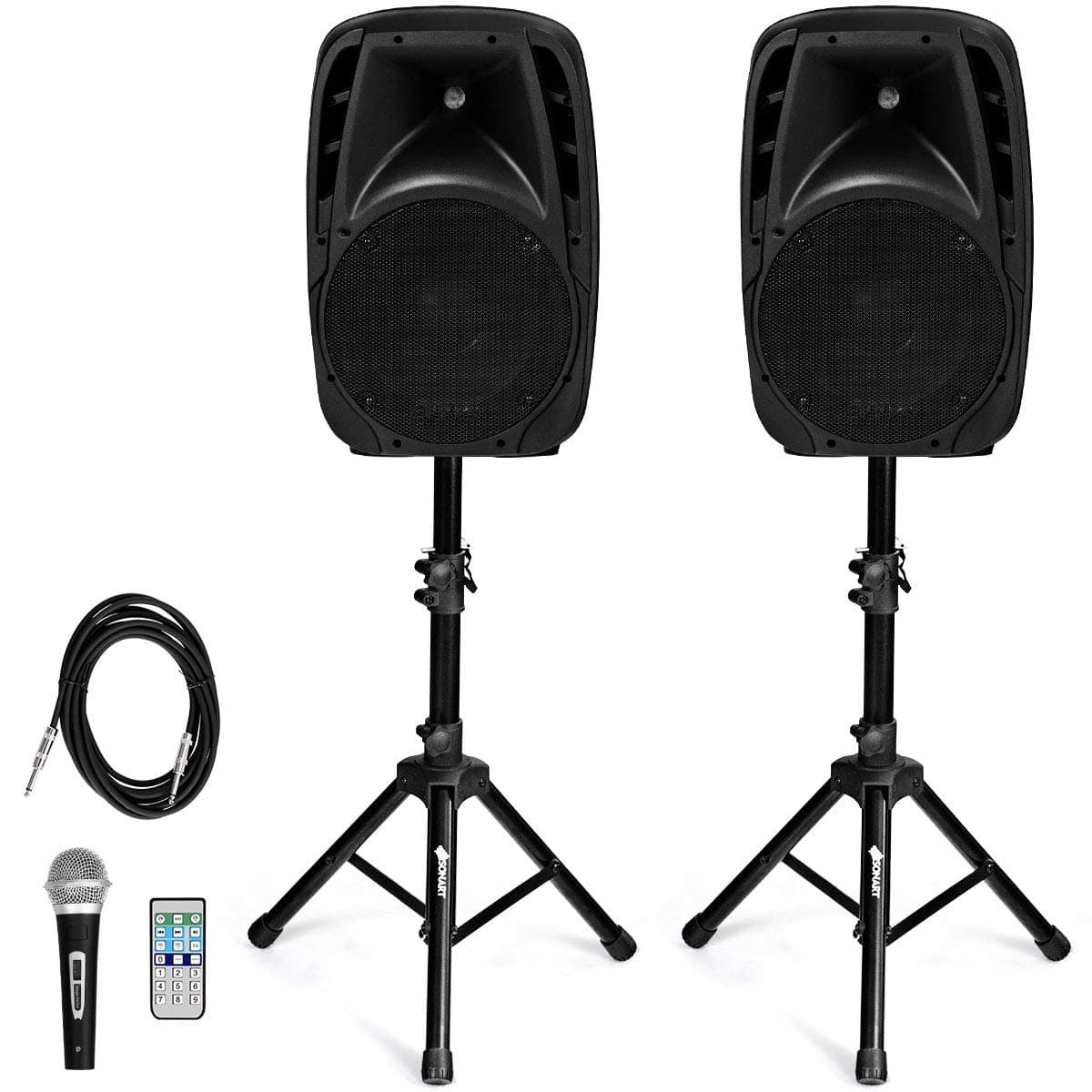 Costzon Portable 1600W 2-Way Powered PA Speaker System, Professional DJ Speakers with Active + Passive Loud Set, 2 Speaker Stands, Microphone, Blue...