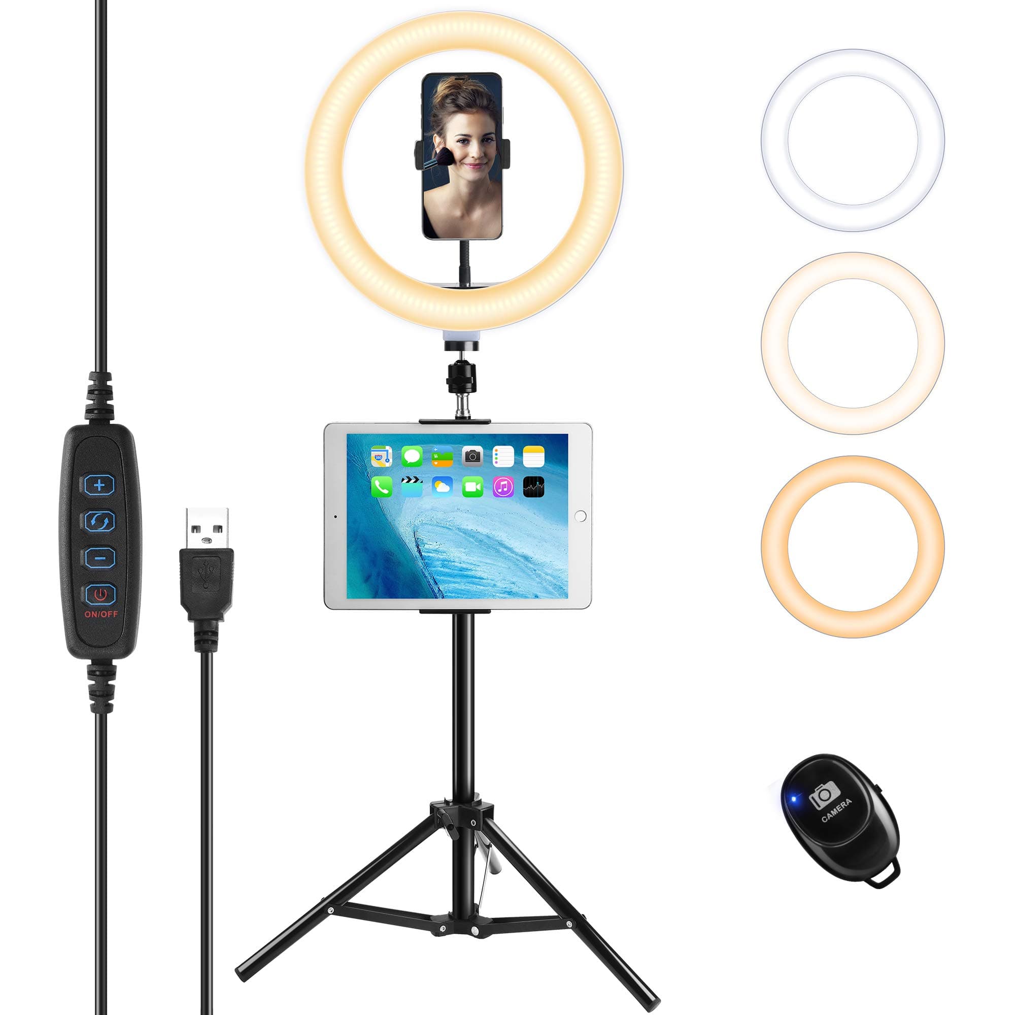 Compatible for iPad 10" Selfie Ring Light with Tripod Stand & Cell Phone Holder JACKYLED Dimmable LED Ringlight for Live Stream, Makeup, YouTub...