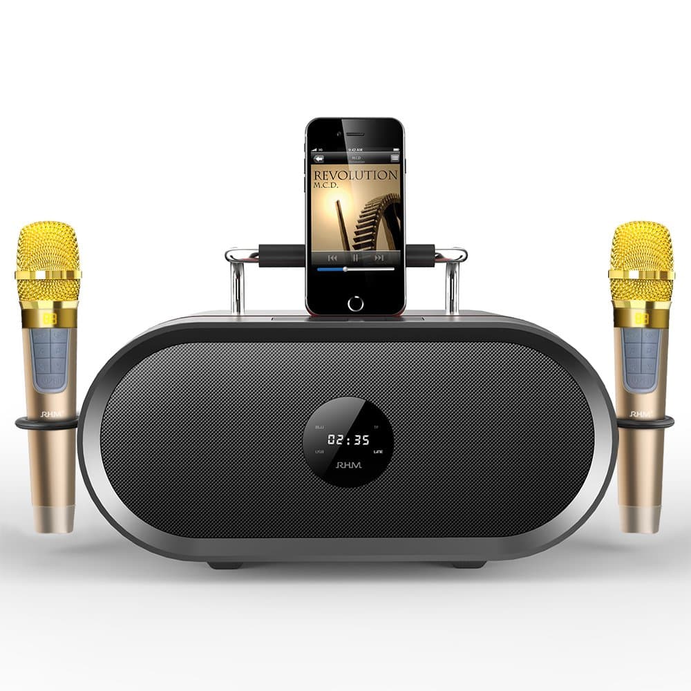 RHM-Karaoke-Machine-for-Kids&Adult,2 Wireless Microphones,Rechargeable Battery Speaker,Portable PA Speaker System with Bluetooth/AUX/USB/SD for Hom...