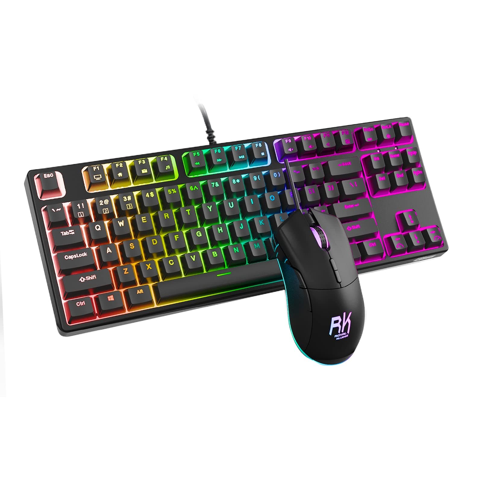 RK ROYAL KLUDGE RGB 60% Mechanical Keyboard and Mouse Combo, RK987 Wired Compact 87 Keys Gaming Keyboard Red Switch, RK168 RGB Backlit 7200 DPI (6 ...