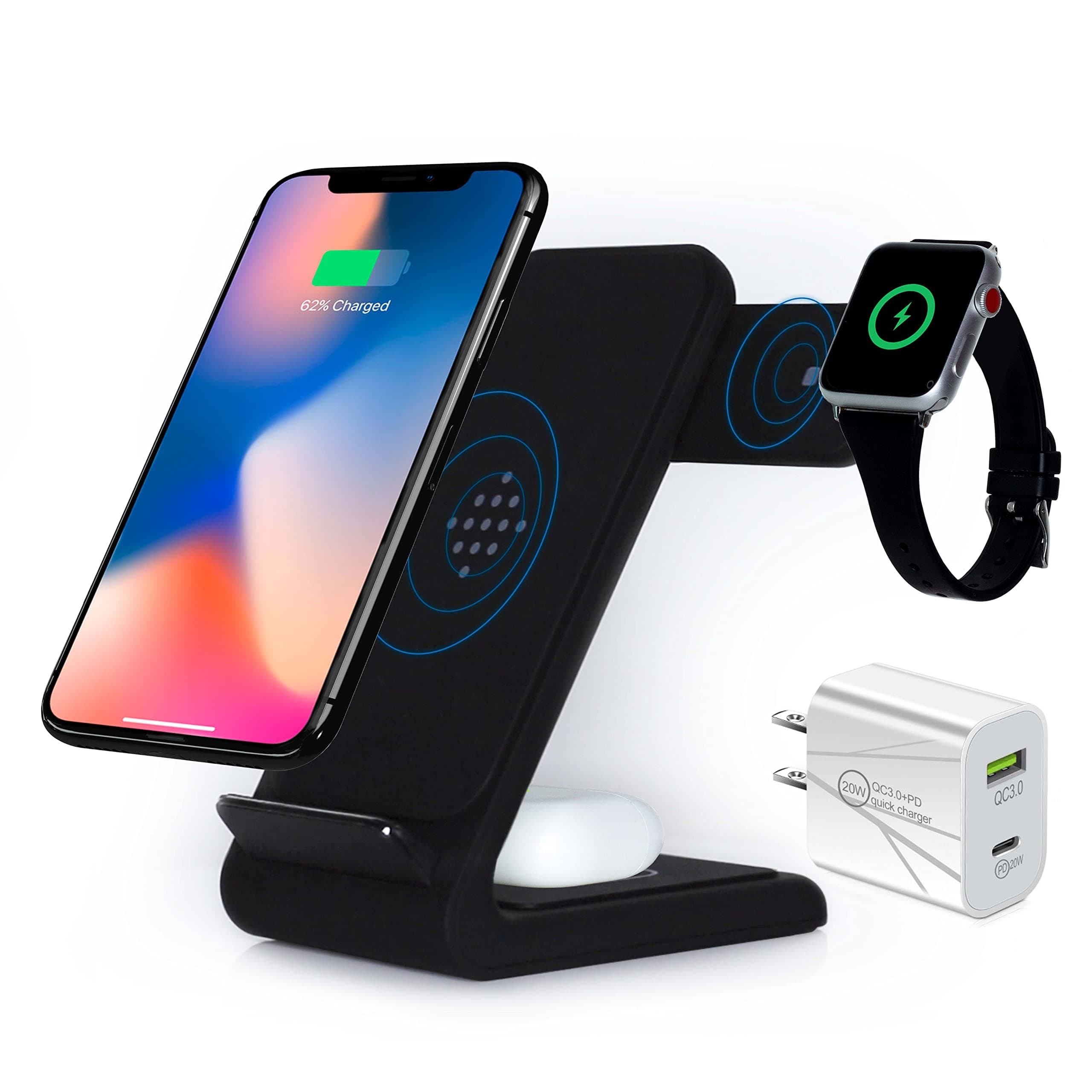 Wireless Charger 3 in 1 20W Fast Charging Station for Apple iWatch SE/6/5/4/3/2/1,AirPods Pro, Compatible with iPhone 13/12/12 Pro Max/11 Series/XS...
