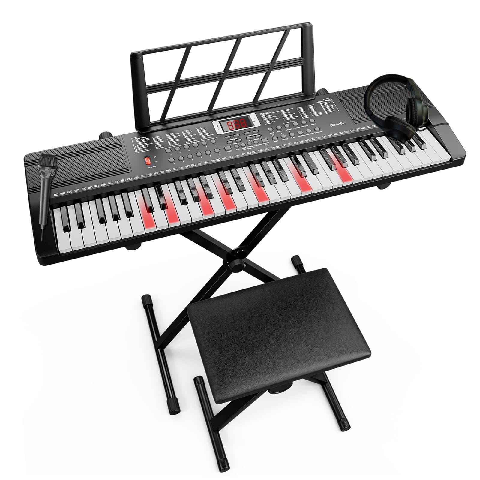 UMOMO UMK-814 61 Key Electric Keyboard Piano Kit w/ 3-step Teaching, X Stand, Smart Light Up Keys for Beginner, Microphone, Headphone, Dual Power, ...