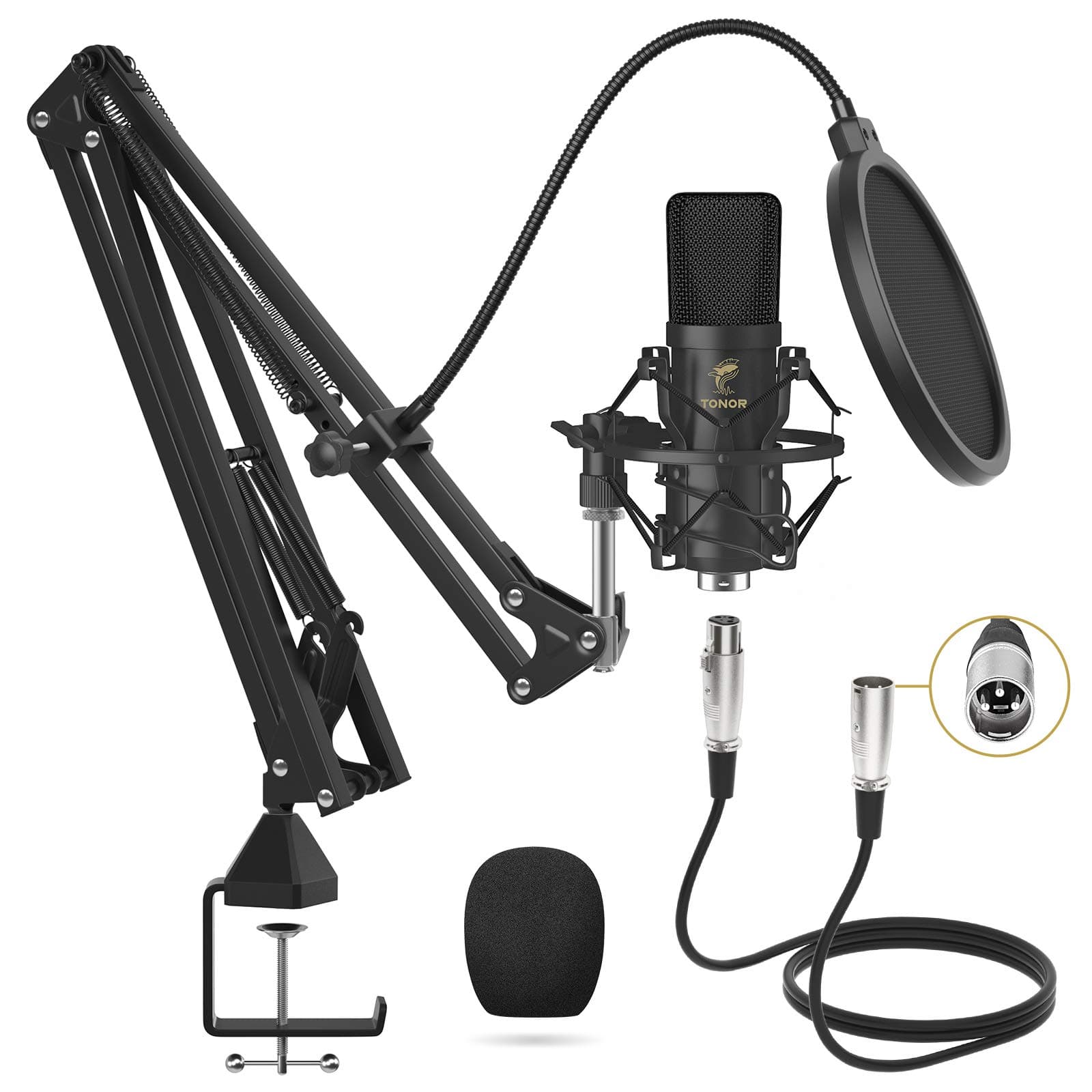 XLR Condenser Microphone, TONOR Professional Cardioid Studio Mic Kit with T20 Boom Arm, Shock Mount, Pop Filter for Recording, Podcasting, Voice Ov...