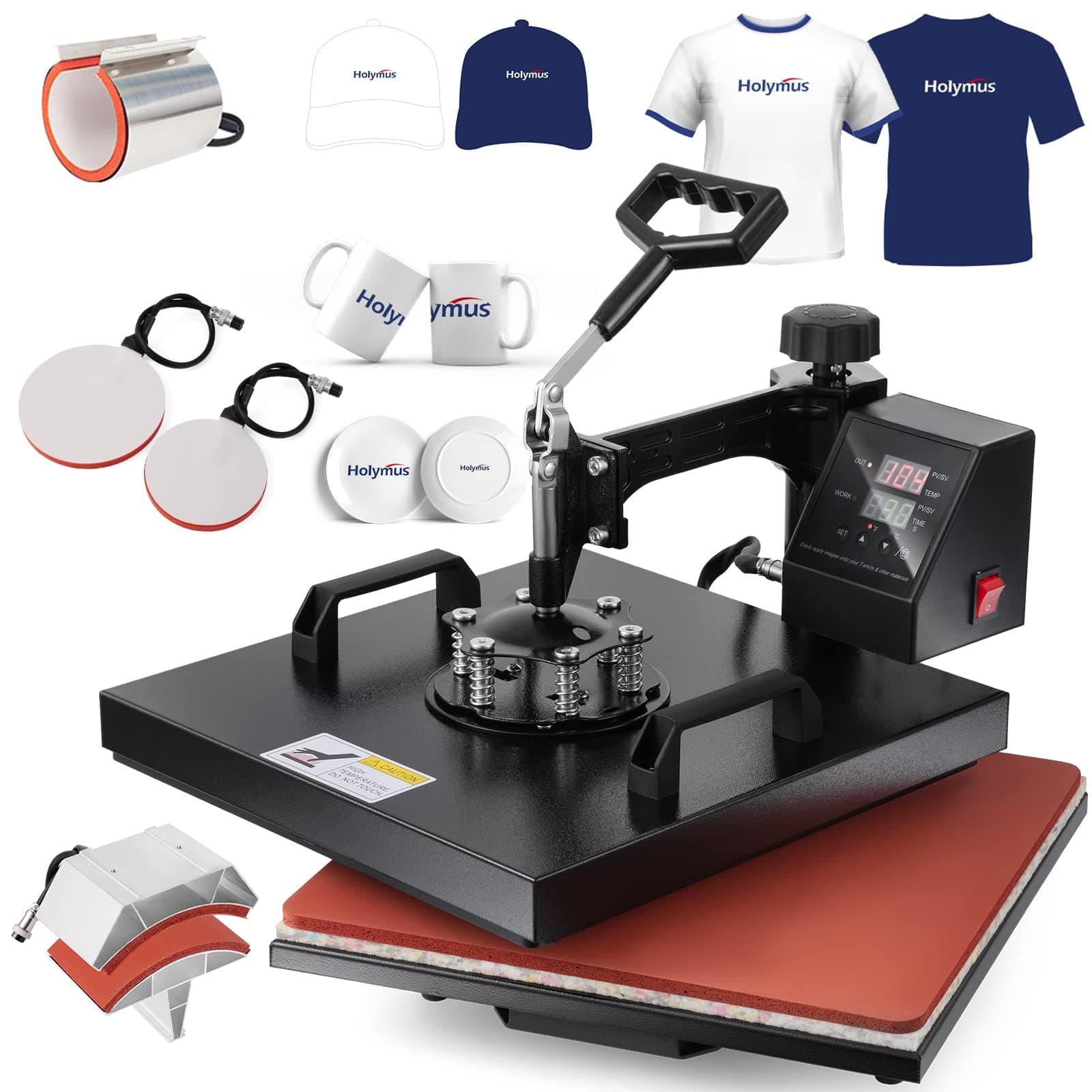 Pro 5 in 1 Heat Press Machine 15x15 Combo Teflon-Coated, Upgrade Slide Out Drawer Tshirt Press, Premium Aluminum Hat Press, Multifunction Swing Awa...