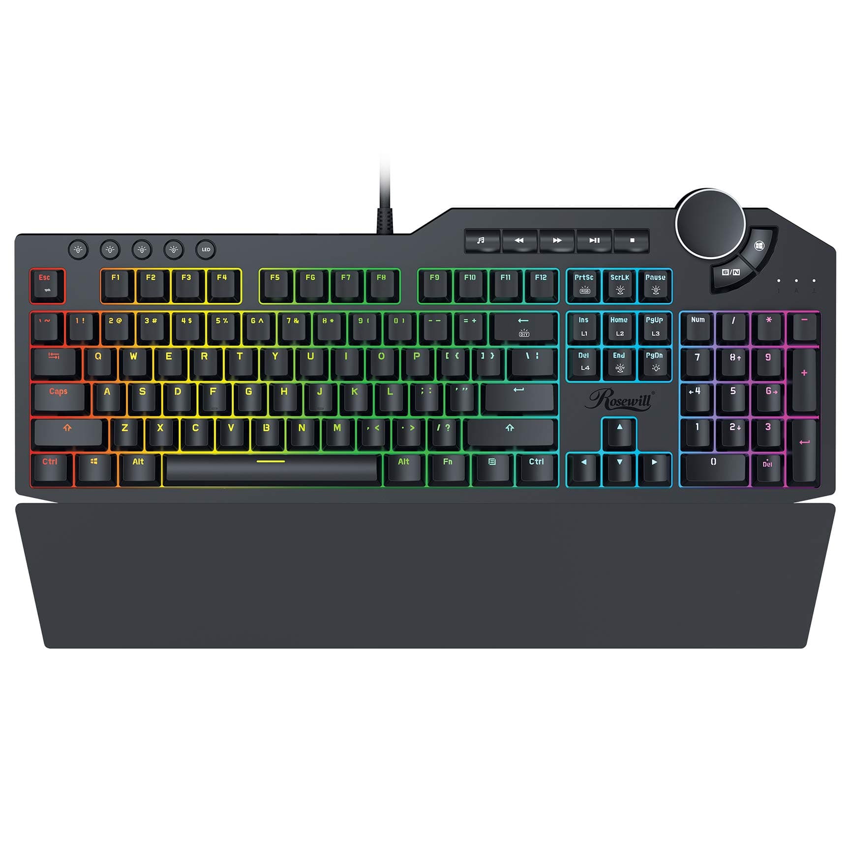 Rosewill Mechanical Gaming Keyboard, 15 RGB Backlit Modes, 2-Port USB Passthrough, Media Keys and Multifunctional Volume Dial, Magnetic Wrist Rest,...