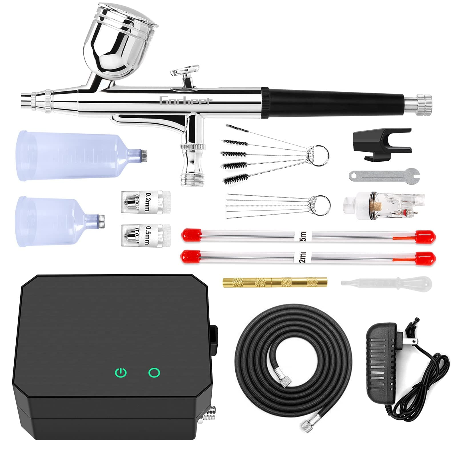 Gocheer Upgraded 30PSI Airbrush Kit, Multi-Function Dual-Action Airbrush Set with Compressor for Painting Portable Air Brush Set for Makeup Art Cra...