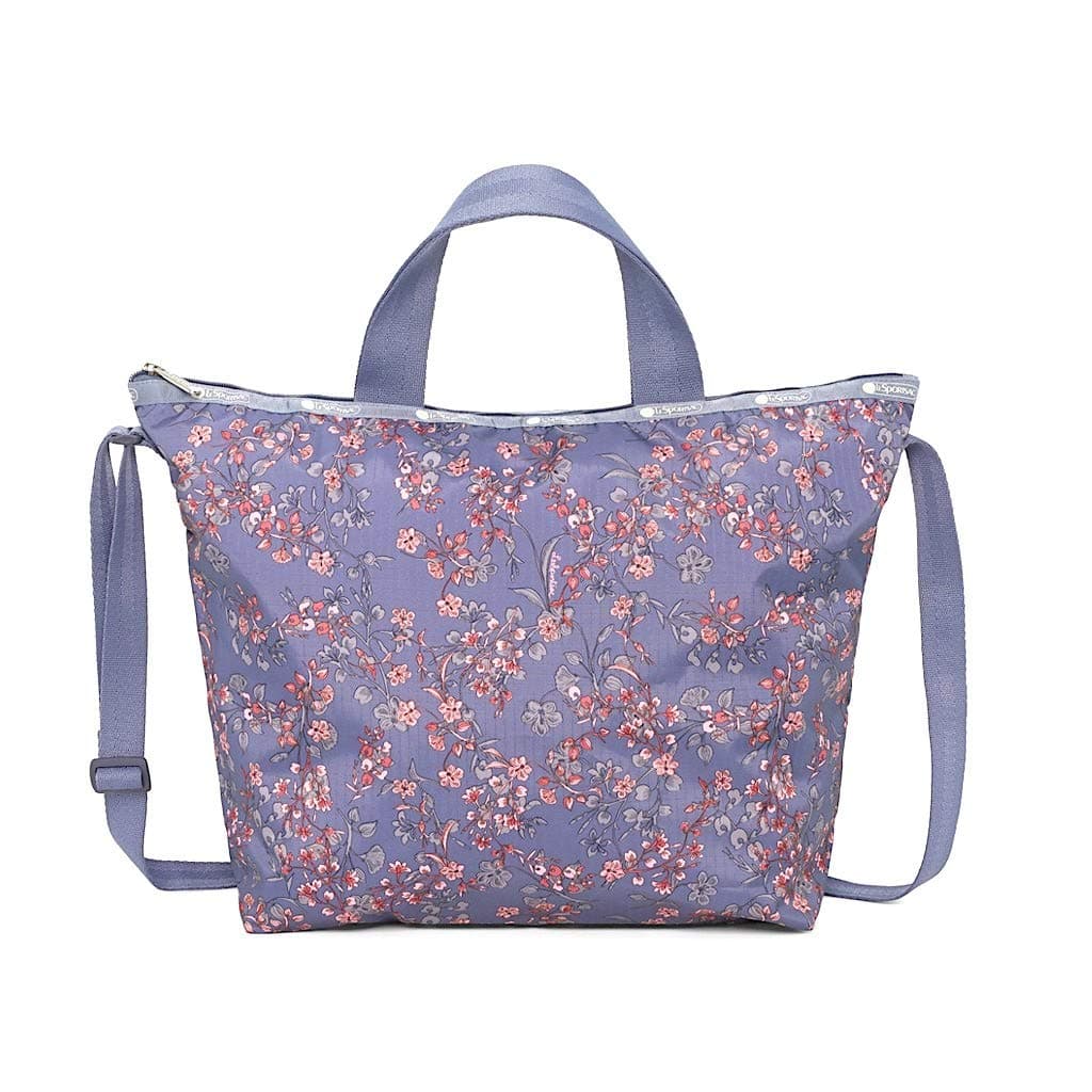 LeSportsac Laelia Dusk Easy Carry Tote Crossbody + Top Handle Handbag, Style 2431/Color F425, Plum Bag w Pink & Plum Laelia Orchids