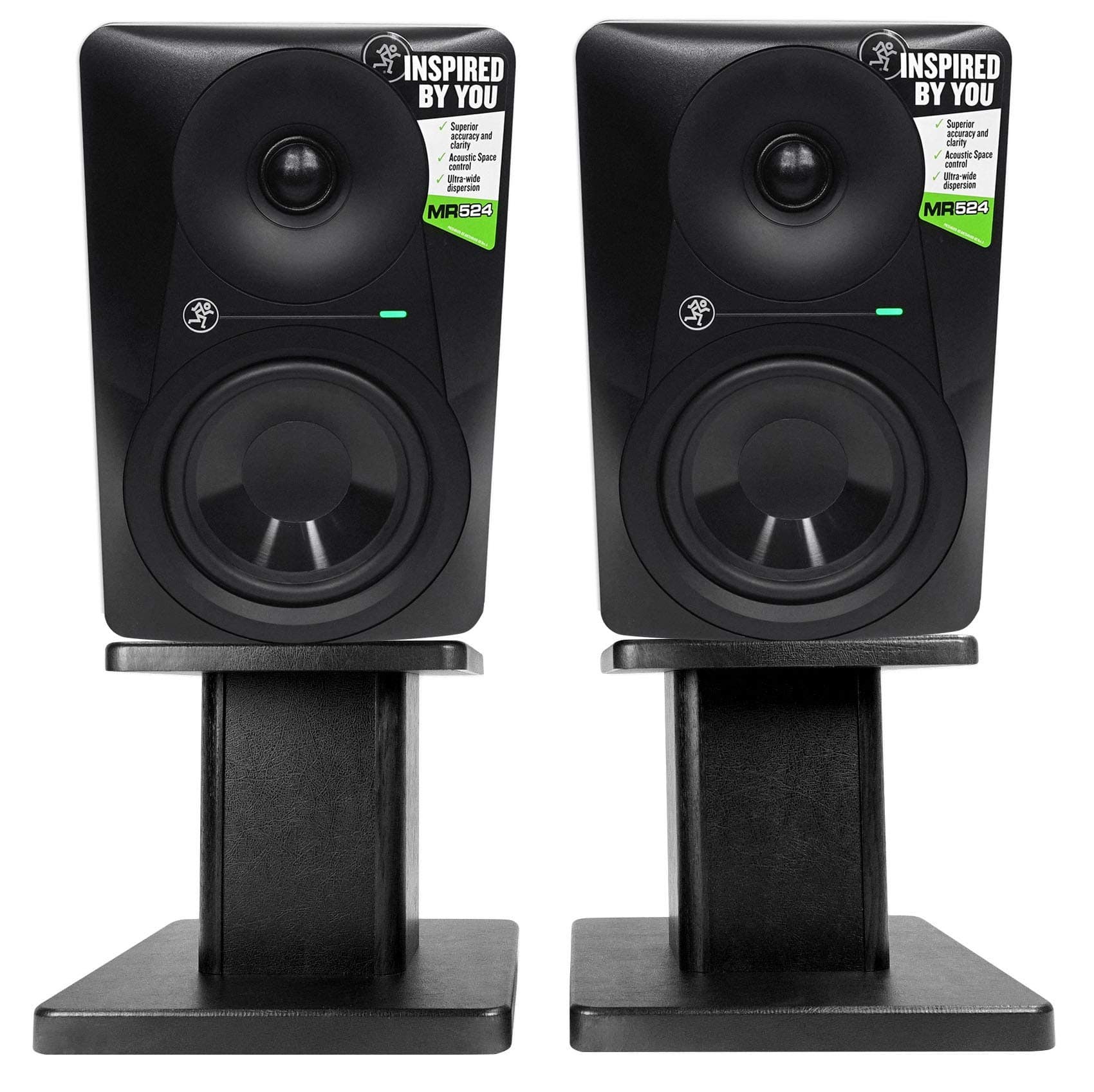 (2) Mackie MR524 5 Powered Active Studio Monitor Bi-Amped Speakers+Desk Stands
