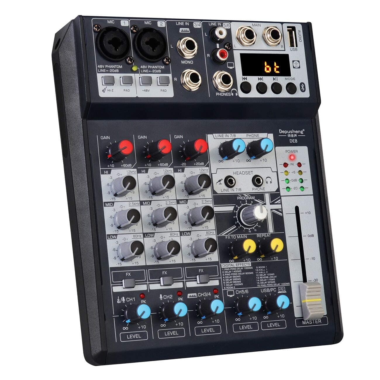 Bomaite BE8 Audio Mixer 8 Channel Professional DJ Sound Studio Dedicated Mixer Console with USB for PC Recording, XLR Microphone Jack Bluetooth MP3...