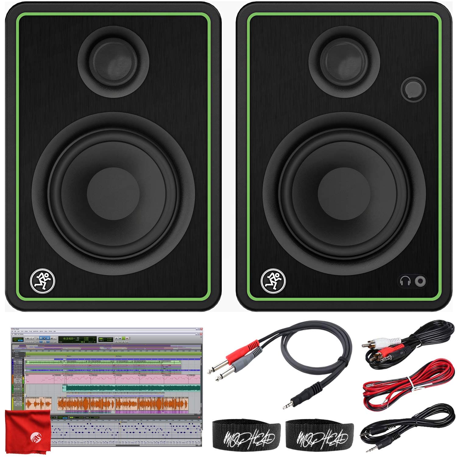 Mackie CR4-X 4-Inch Creative Reference Multimedia Monitors Bundle with Pro Tools First DAW Music Editing Software, 2x Cable Ties, Dual 1/4" Ste...