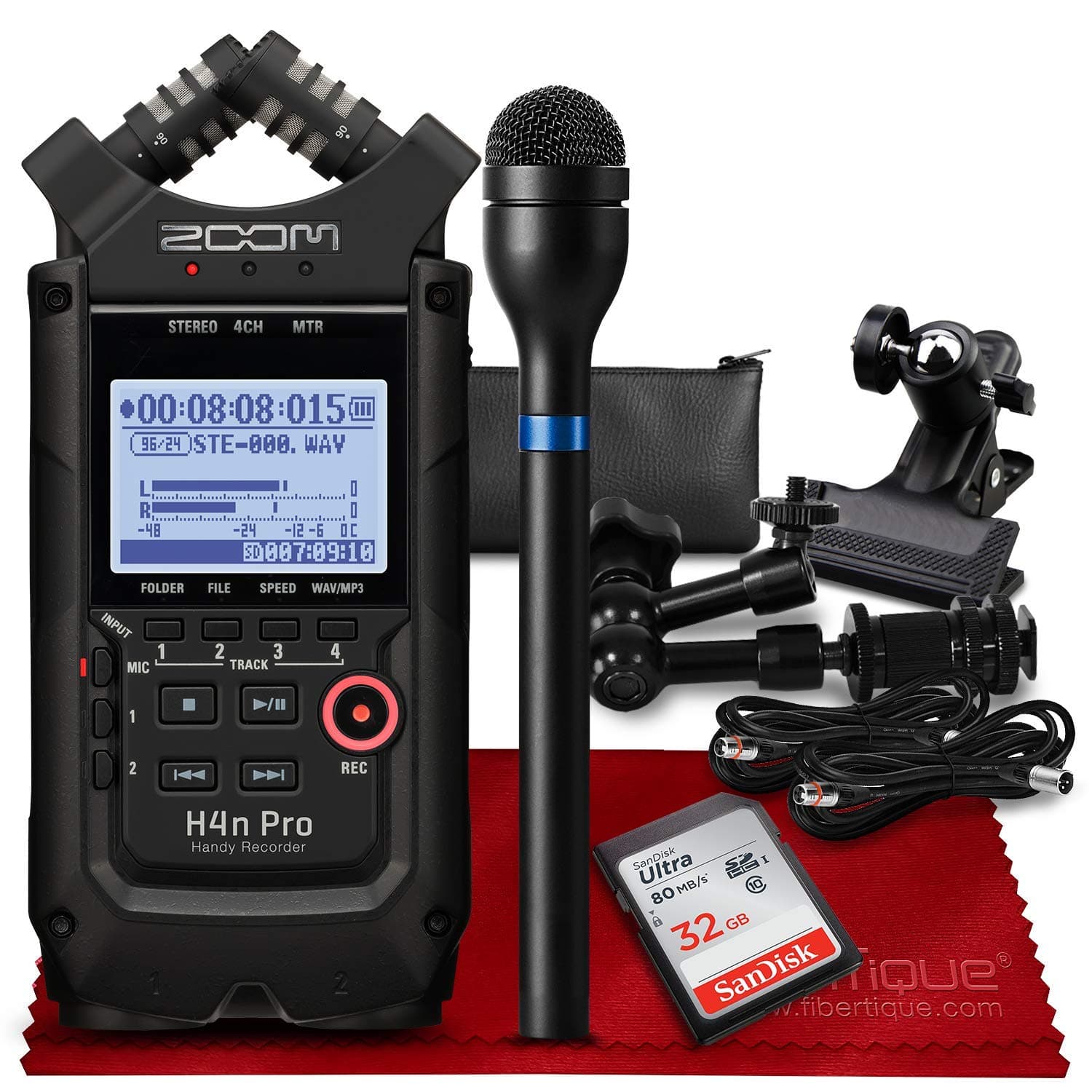 Zoom H4n Pro Four-Channel Handy Audio Recorder (Black) – Musicians Accessory Pack Kit w/ 32GB Card, Dynamic Handheld Microphone & Cable along with ...
